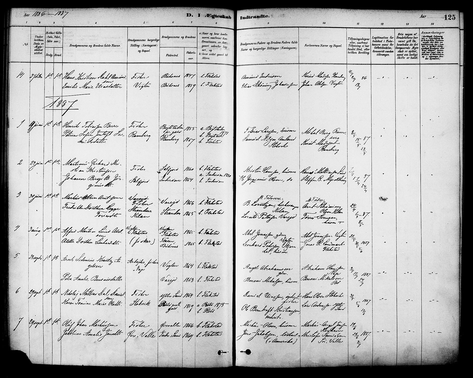 Ministerialprotokoller, klokkerbøker og fødselsregistre - Nordland, SAT/A-1459/885/L1204: Ministerialbok nr. 885A05, 1878-1892, s. 125