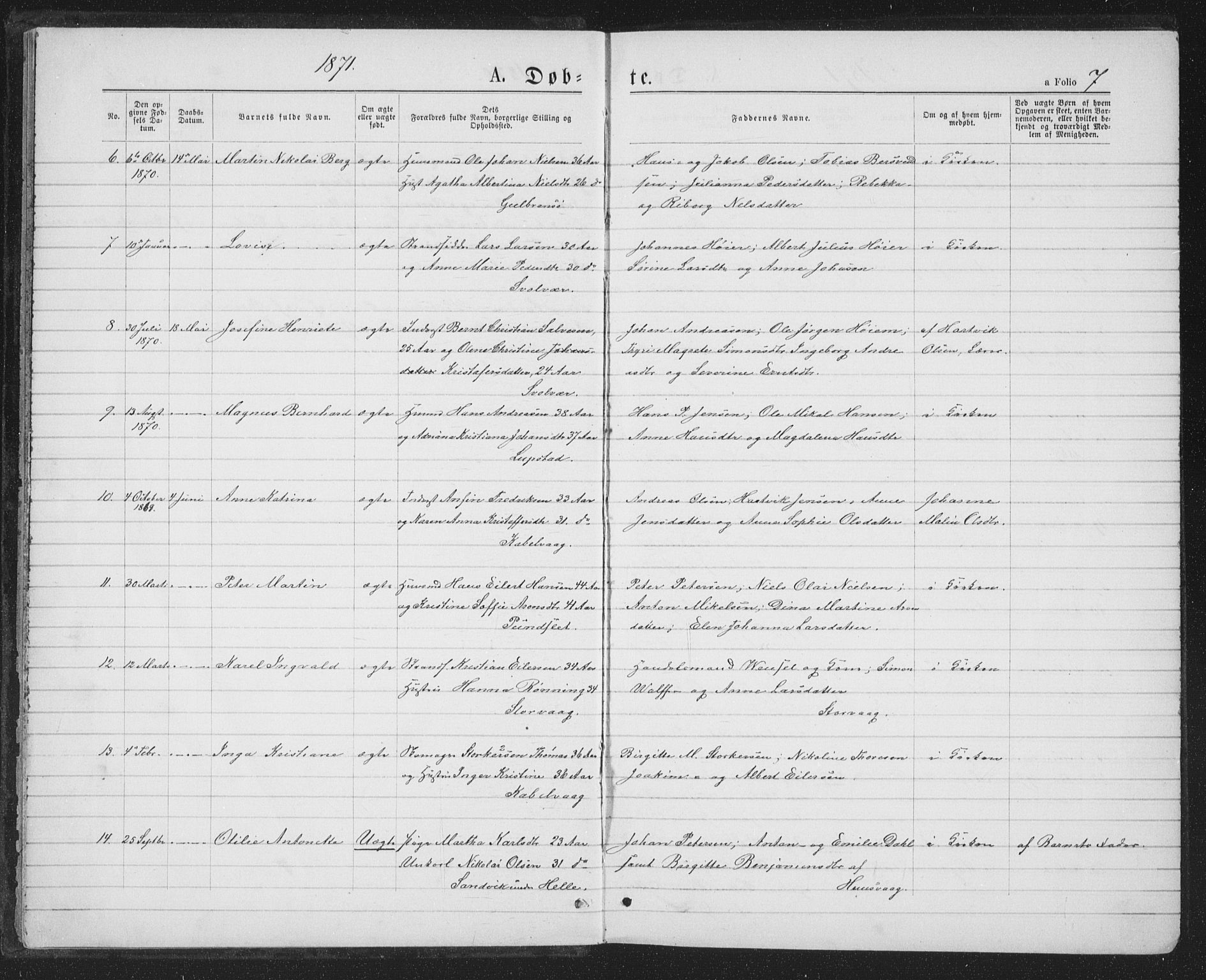 Ministerialprotokoller, klokkerbøker og fødselsregistre - Nordland, AV/SAT-A-1459/874/L1074: Klokkerbok nr. 874C03, 1870-1876, s. 7