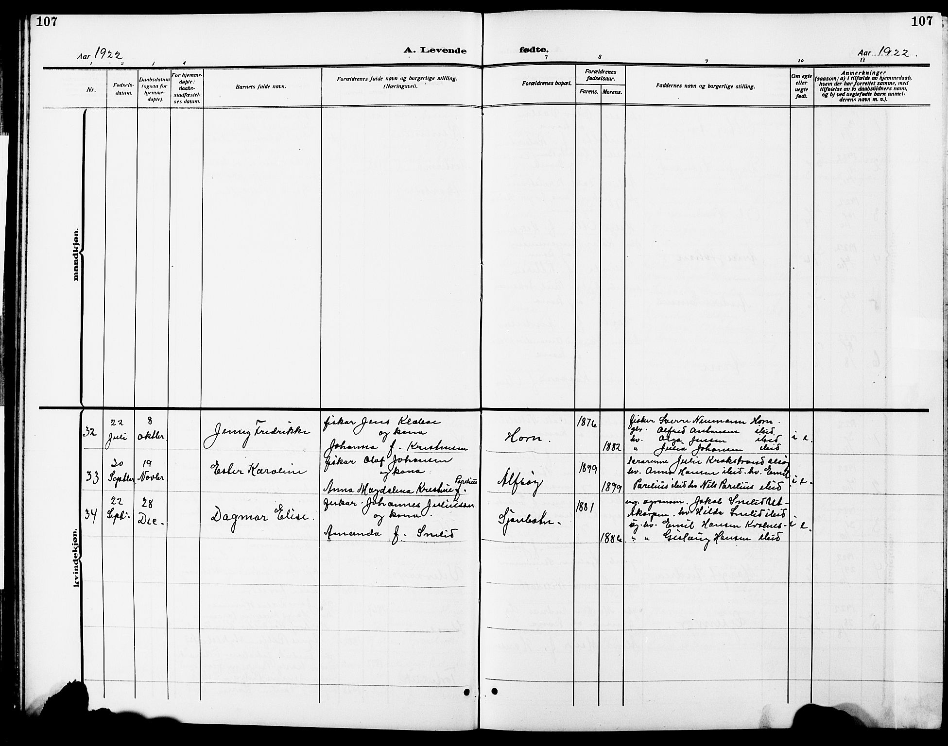 Ministerialprotokoller, klokkerbøker og fødselsregistre - Nordland, AV/SAT-A-1459/838/L0560: Klokkerbok nr. 838C07, 1910-1928, s. 107