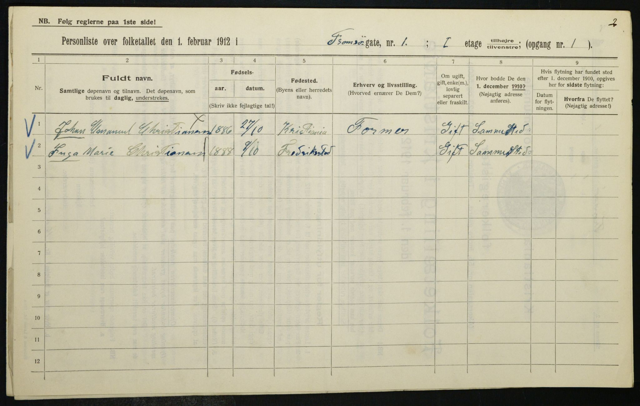 OBA, Kommunal folketelling 1.2.1912 for Kristiania, 1912, s. 115621