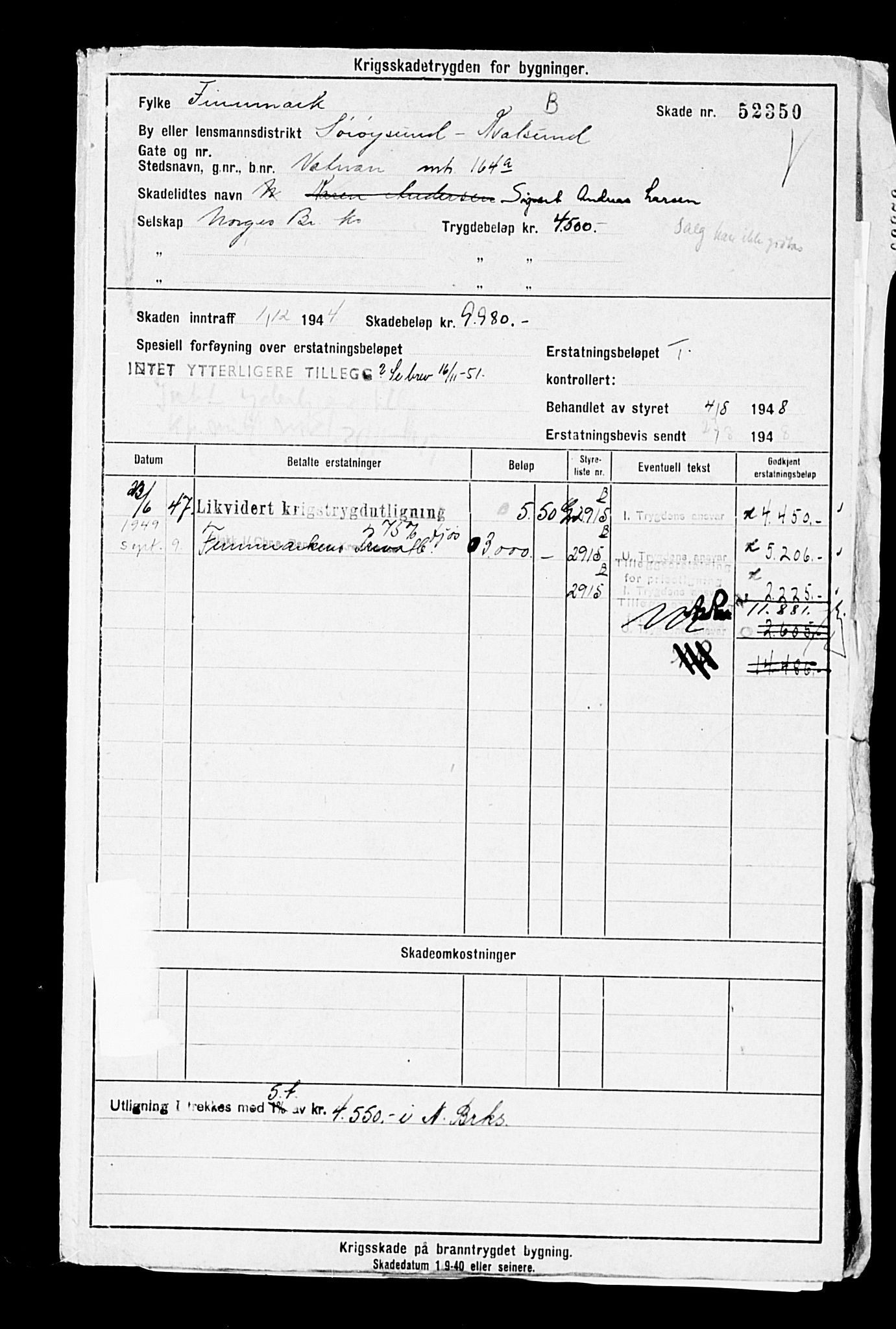 Krigsskadetrygdene for bygninger og løsøre, AV/RA-S-1548/V/L0014: --, 1940-1945, s. 43