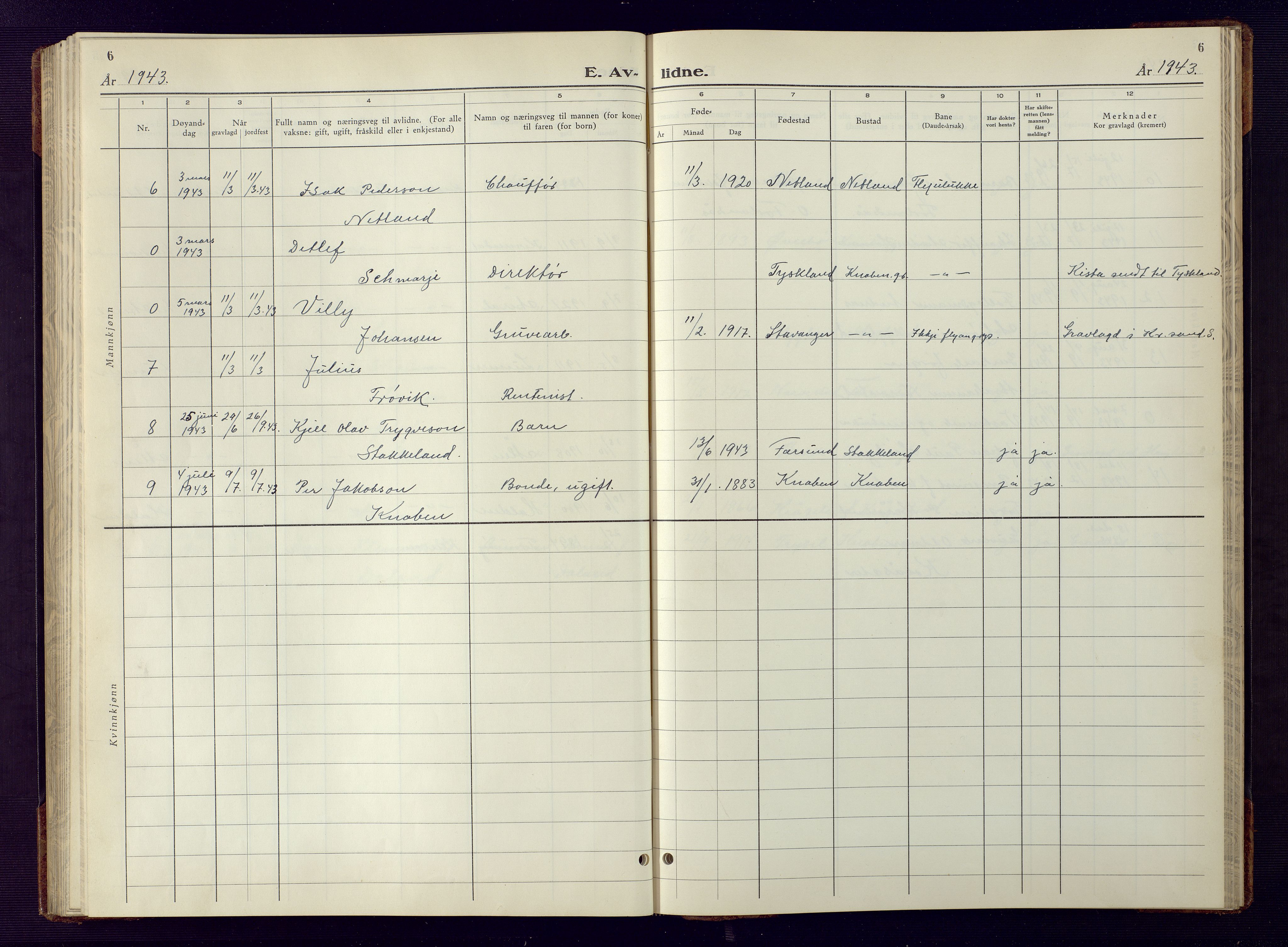 Fjotland sokneprestkontor, AV/SAK-1111-0010/F/Fb/L0005: Klokkerbok nr. B 5, 1941-1949, s. 6