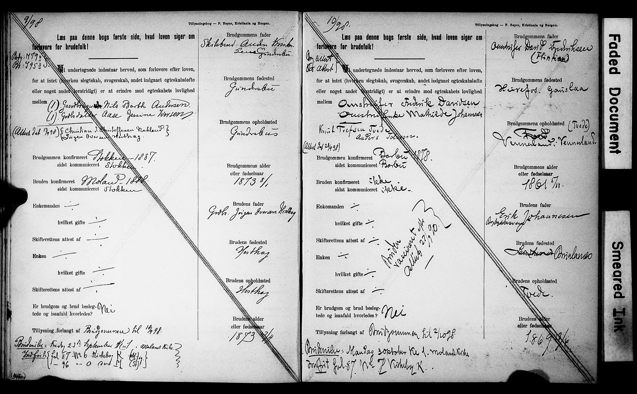 Austre Moland sokneprestkontor, AV/SAK-1111-0001/F/Fe/L0001: Lysningsprotokoll nr. A VI 10, 1895-1902