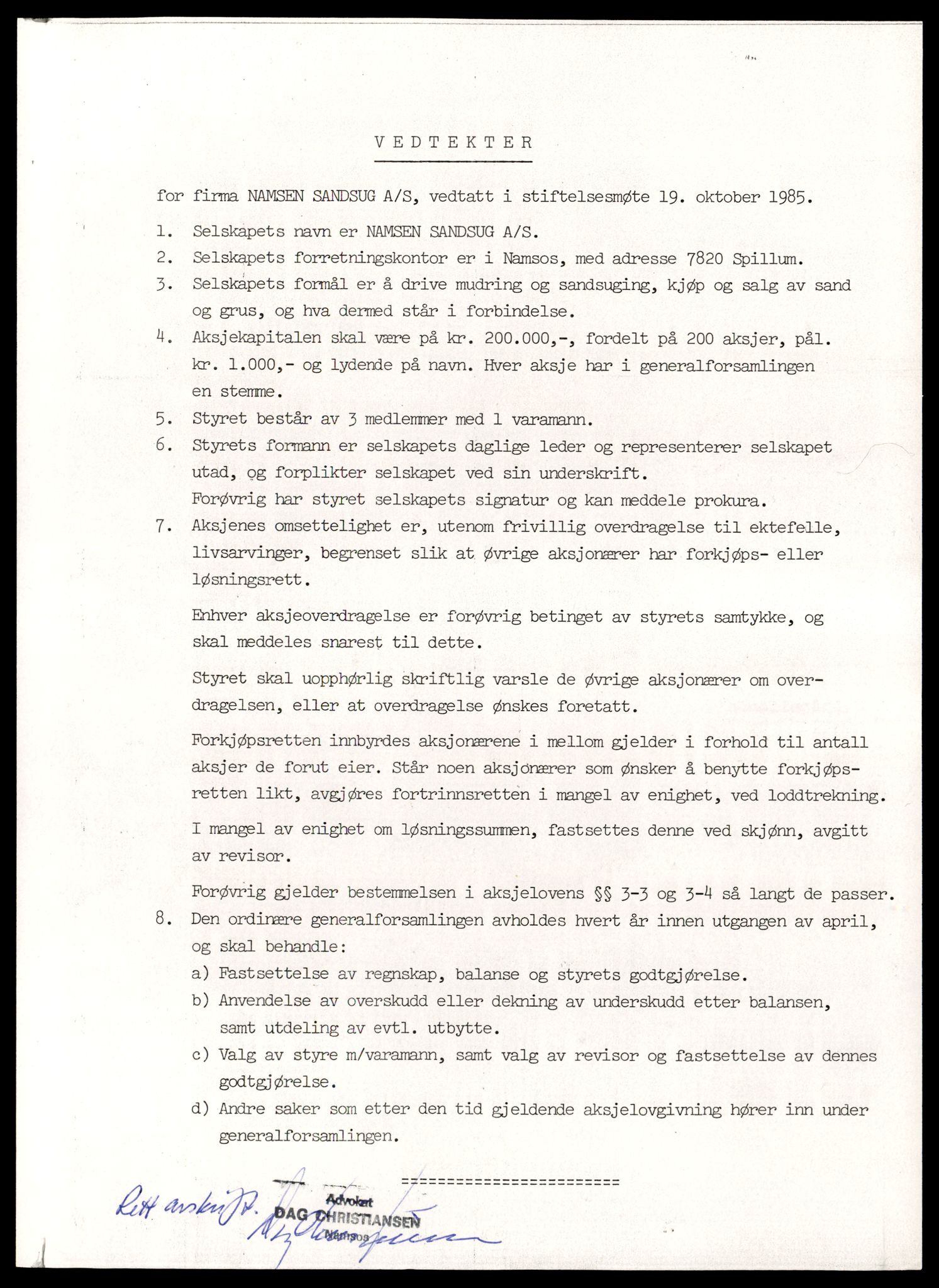Namdal sorenskriveri, SAT/A-4133/2/J/Jd/Jdd/L0008: Bilag. Aksjeselskap, N, 1944-1990, s. 1