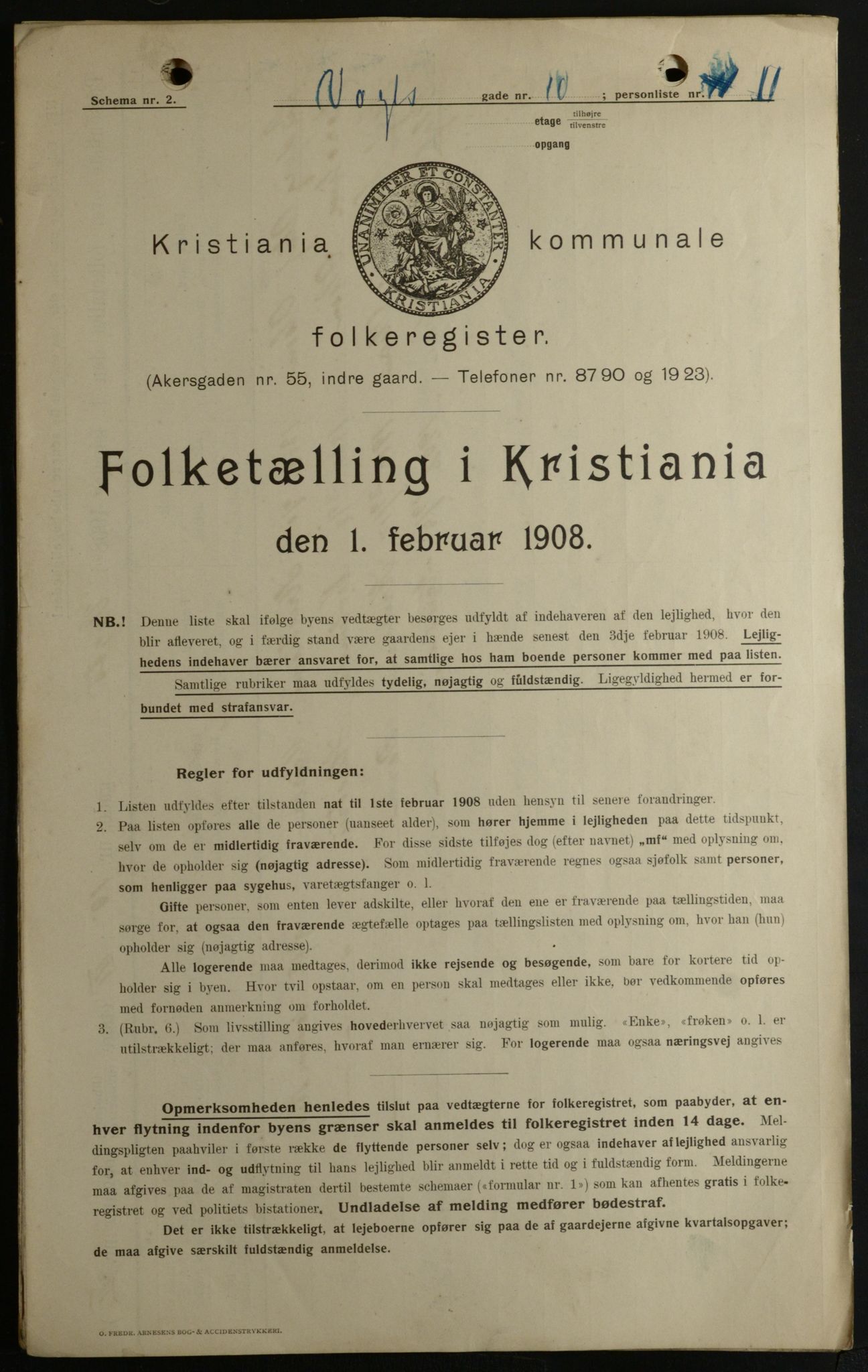 OBA, Kommunal folketelling 1.2.1908 for Kristiania kjøpstad, 1908, s. 111539