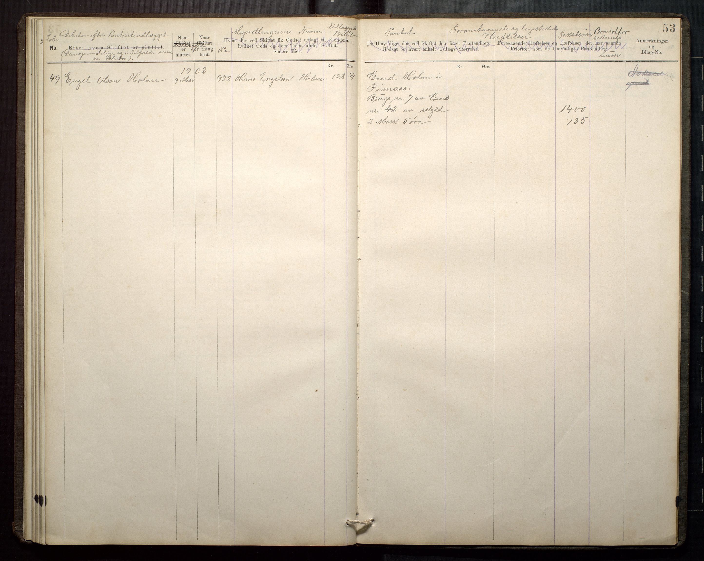 Finnaas kommune. Overformynderiet, IKAH/1218a-812/G/Ga/Gaa/L0001: Skifteutleggsprotokoll for Finnås overformynderi, 1877-1920, s. 53