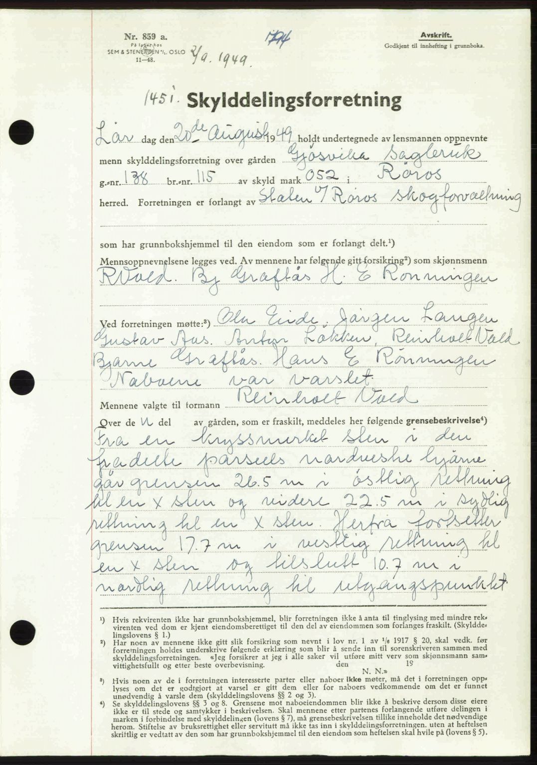Gauldal sorenskriveri, SAT/A-0014/1/2/2C: Pantebok nr. A8, 1949-1949, Dagboknr: 1451/1949