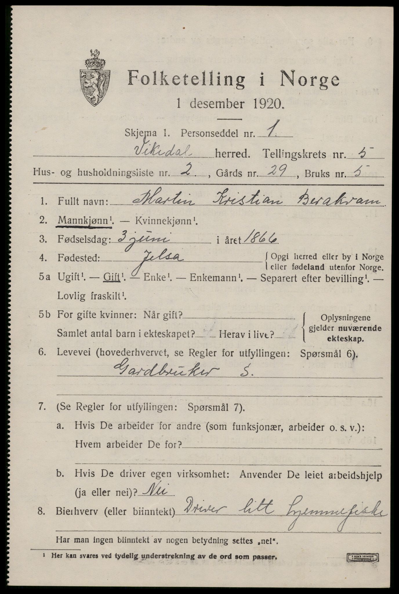 SAST, Folketelling 1920 for 1157 Vikedal herred, 1920, s. 2335