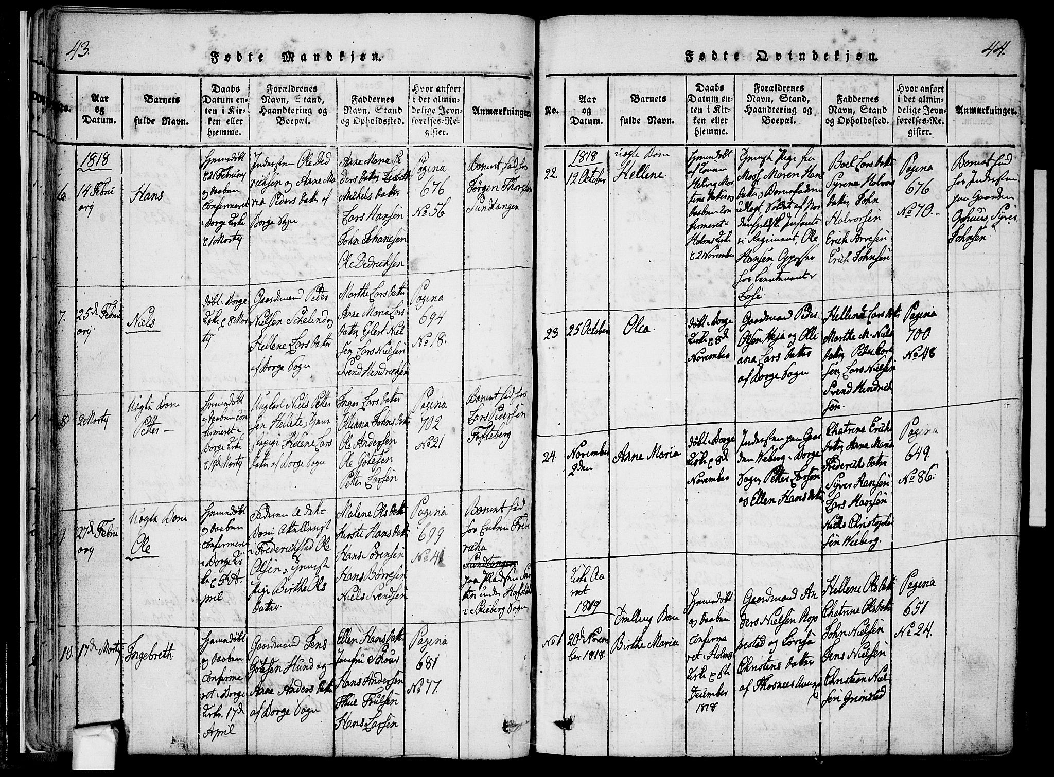 Borge prestekontor Kirkebøker, SAO/A-10903/F/Fa/L0003: Ministerialbok nr. I 3, 1815-1836, s. 43-44