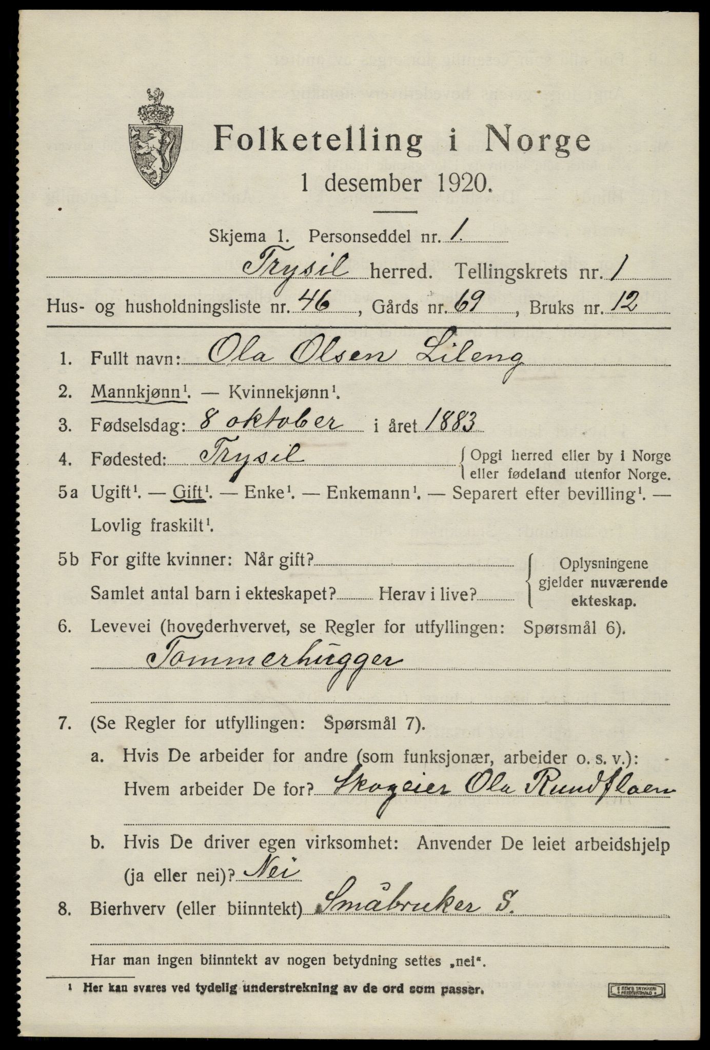 SAH, Folketelling 1920 for 0428 Trysil herred, 1920, s. 3075