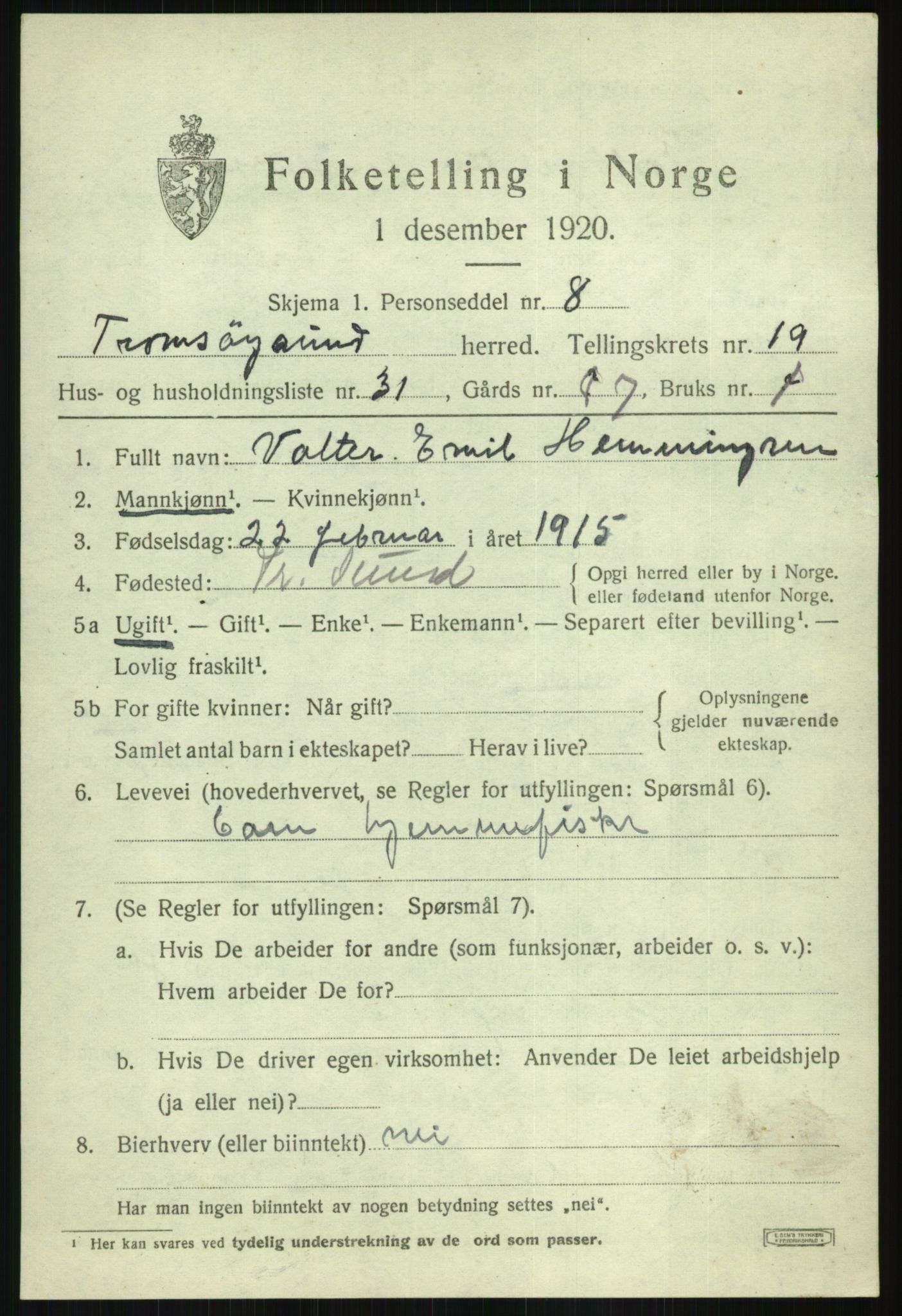 SATØ, Folketelling 1920 for 1934 Tromsøysund herred, 1920, s. 10564