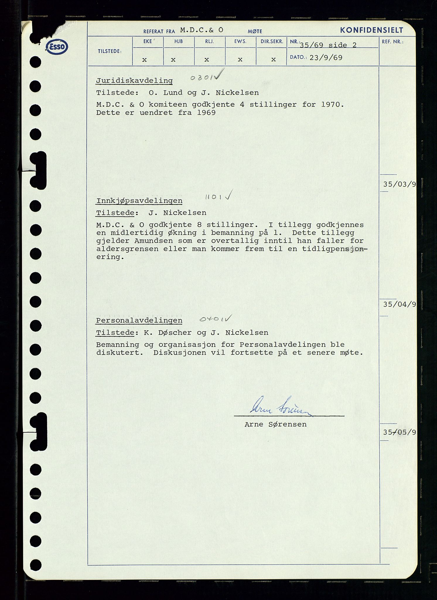 Pa 0982 - Esso Norge A/S, AV/SAST-A-100448/A/Aa/L0003/0001: Den administrerende direksjon Board minutes (styrereferater) og Bedriftforsamlingsprotokoll / Den administrerende direksjon Board minutes (styrereferater), 1969, s. 182