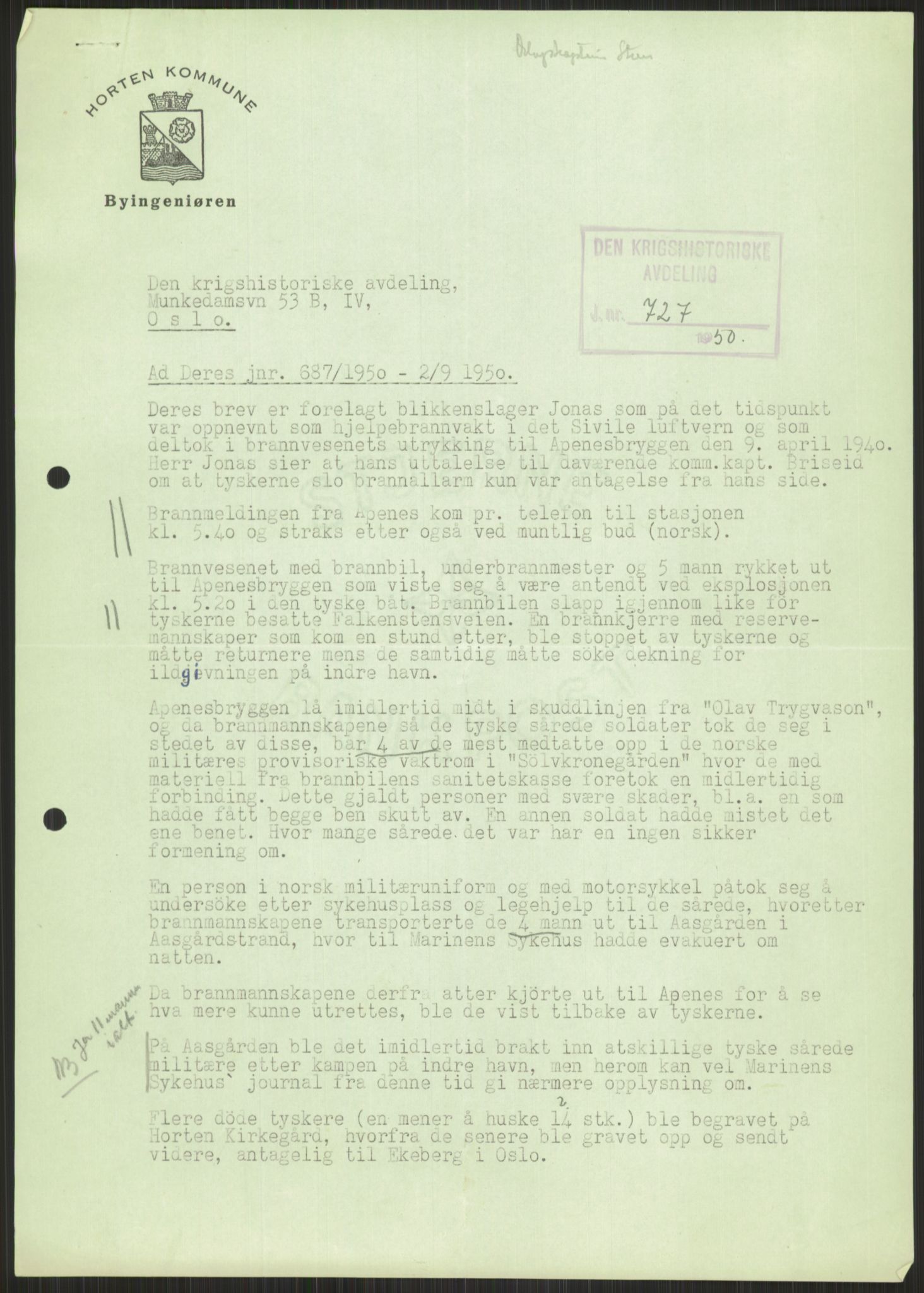 Forsvaret, Forsvarets krigshistoriske avdeling, AV/RA-RAFA-2017/Y/Ya/L0014: II-C-11-31 - Fylkesmenn.  Rapporter om krigsbegivenhetene 1940., 1940, s. 535