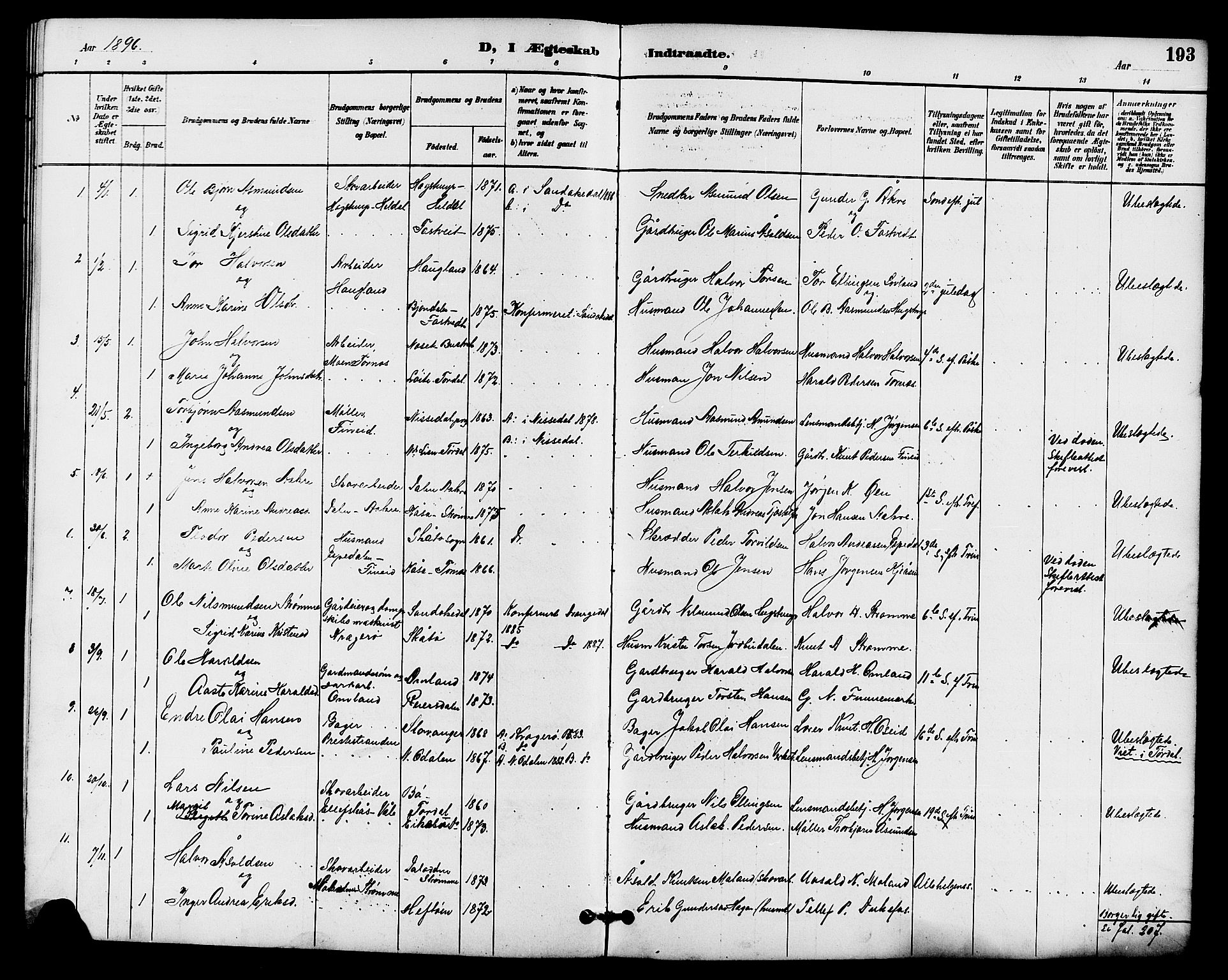 Drangedal kirkebøker, AV/SAKO-A-258/G/Ga/L0003: Klokkerbok nr. I 3, 1887-1906, s. 193