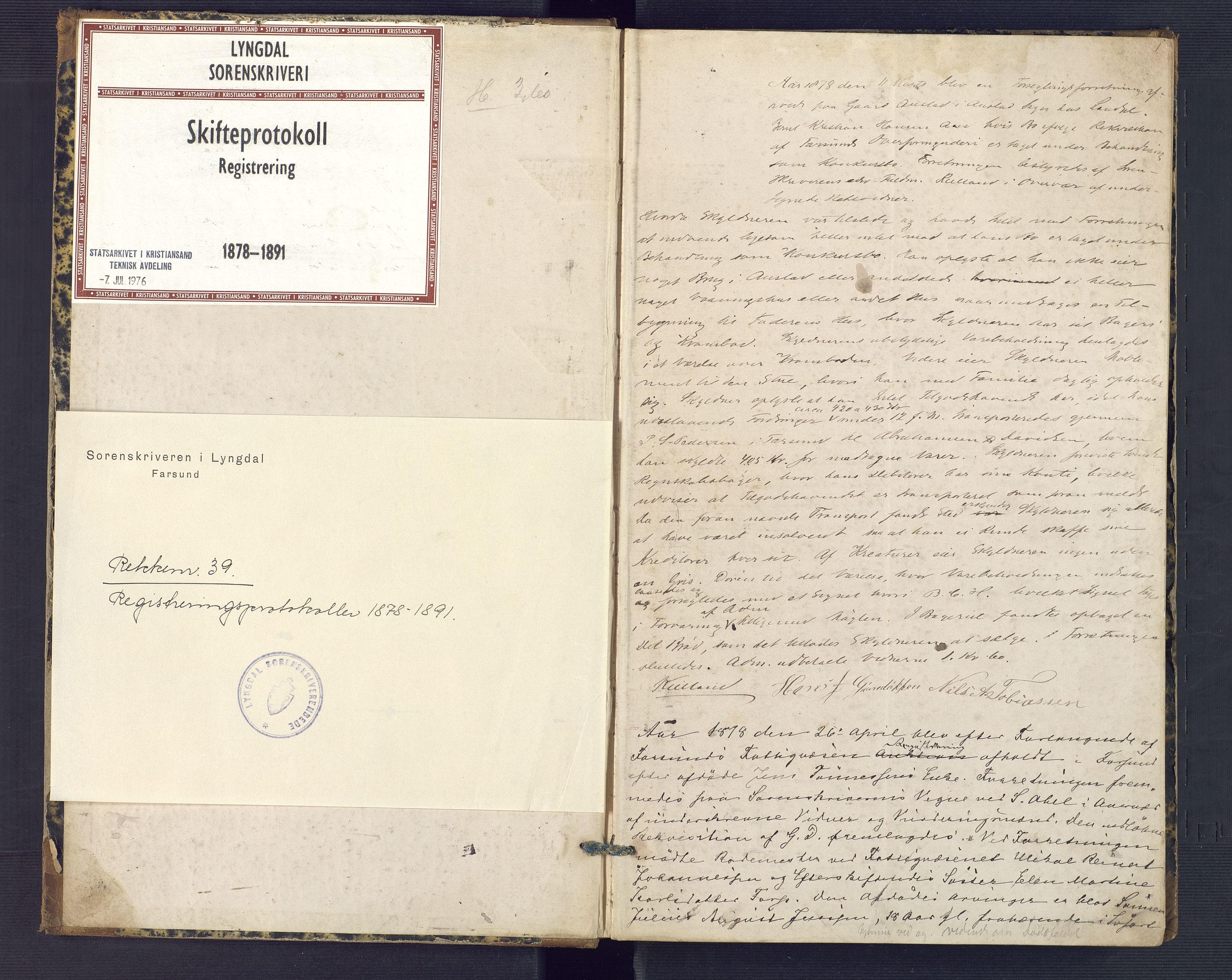 Lyngdal sorenskriveri, AV/SAK-1221-0004/H/Hc/L0851: Skifteregistreringsprotokoll nr. 1, 1878-1891, s. 0b-1a