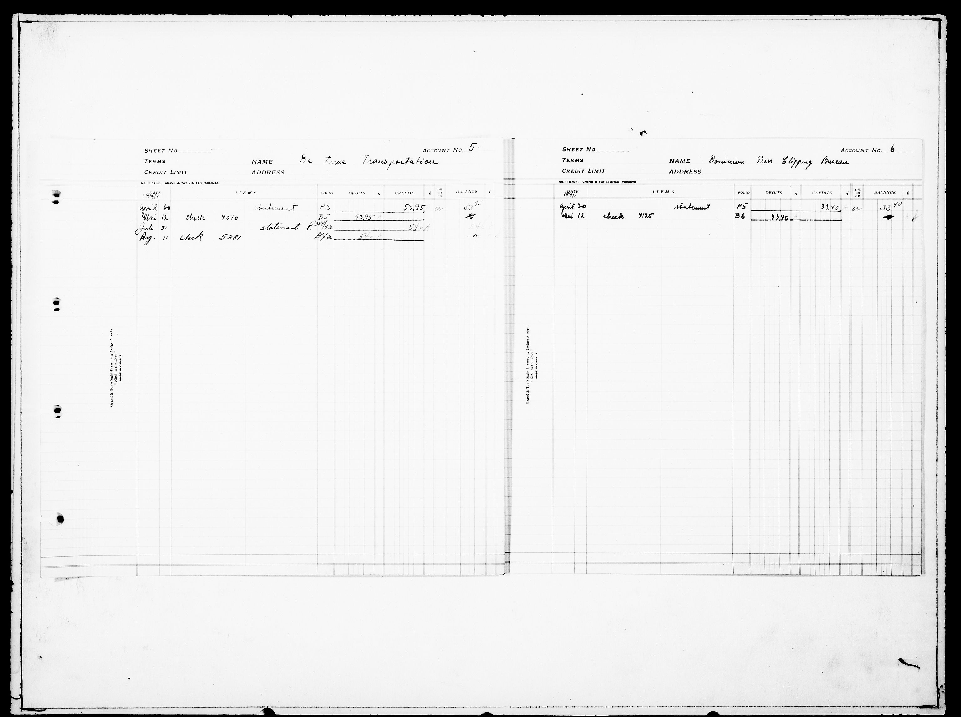 Forsvaret, Flyvåpnenes treningsleir 1940-1945, RA/RAFA-3974/V/L0016: Regnskaper.  Se "Index" for detaljert oversikt over innholdet., 1940-1945