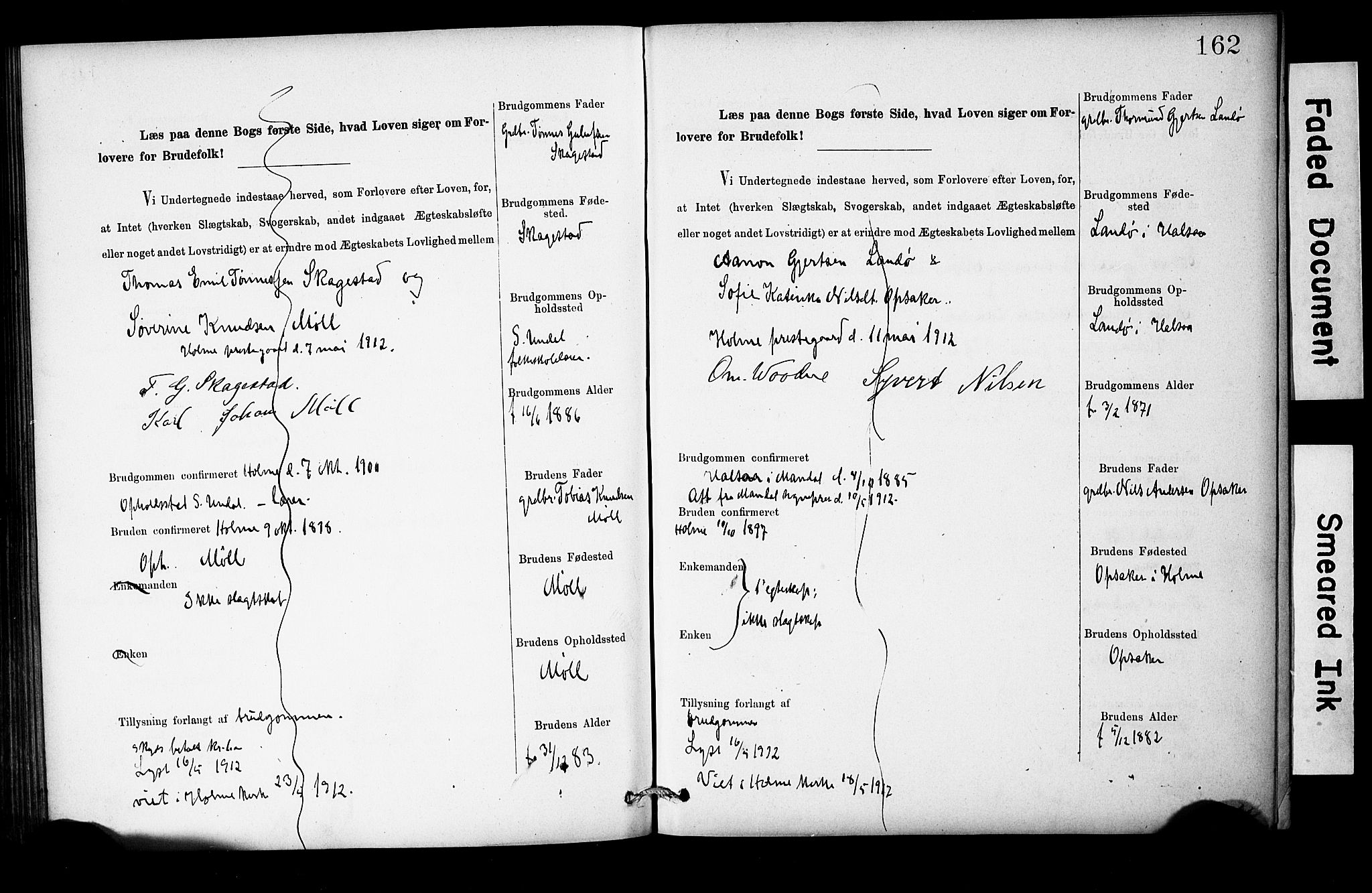 Holum sokneprestkontor, SAK/1111-0022/F/Fe/L0004: Lysningsprotokoll nr. II 5 4, 1890-1914, s. 162