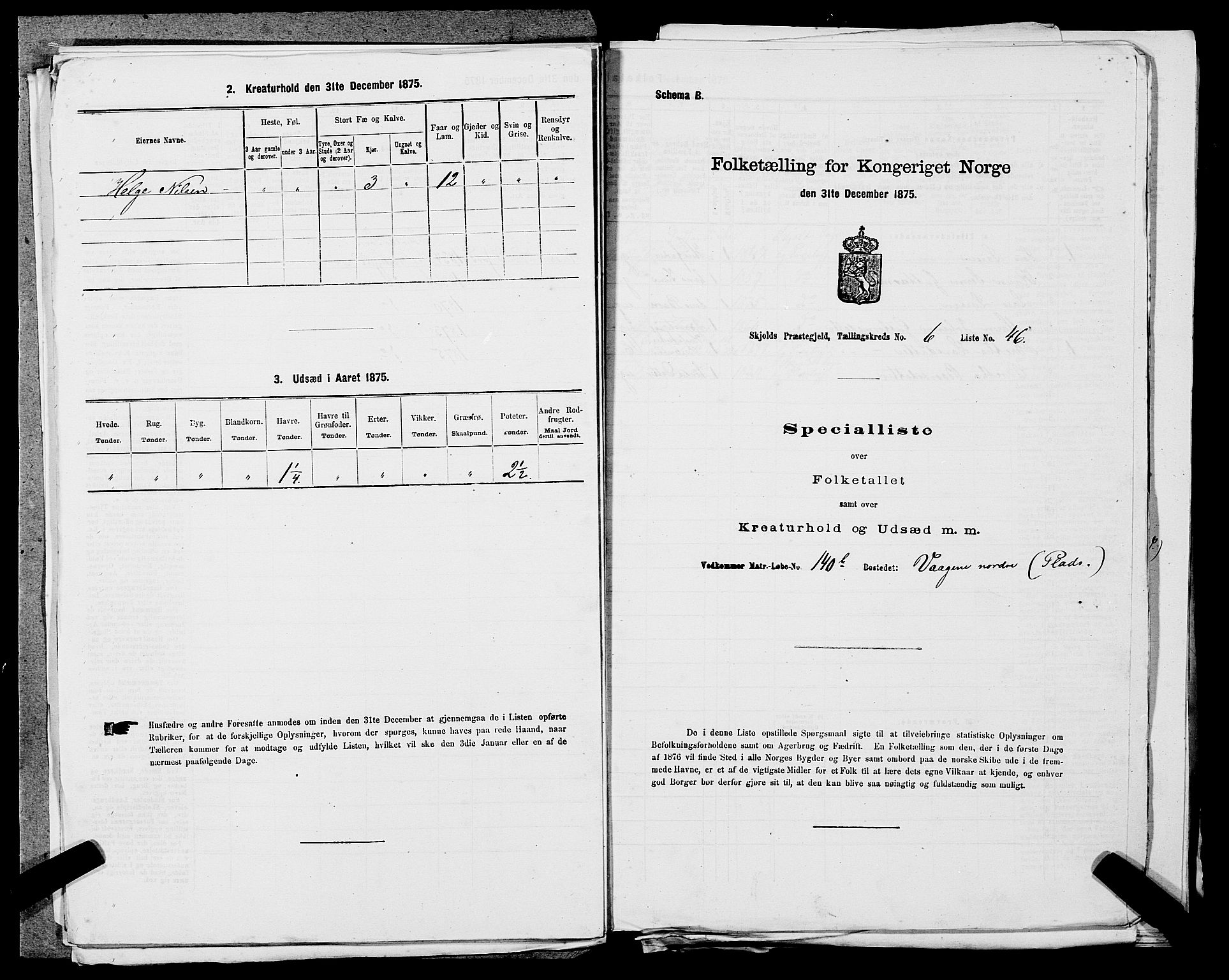 SAST, Folketelling 1875 for 1154P Skjold prestegjeld, 1875, s. 611