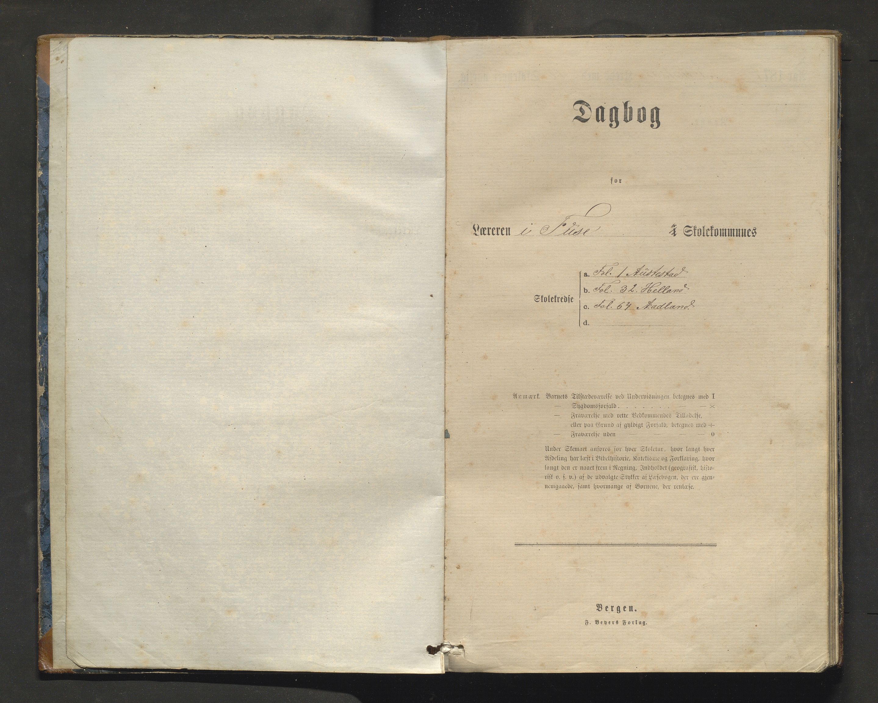 Fusa kommune. Barneskulane, IKAH/1241-231/G/Ga/L0006: Skuledagbok for Austestad, Helland og Ådland, 1877-1891