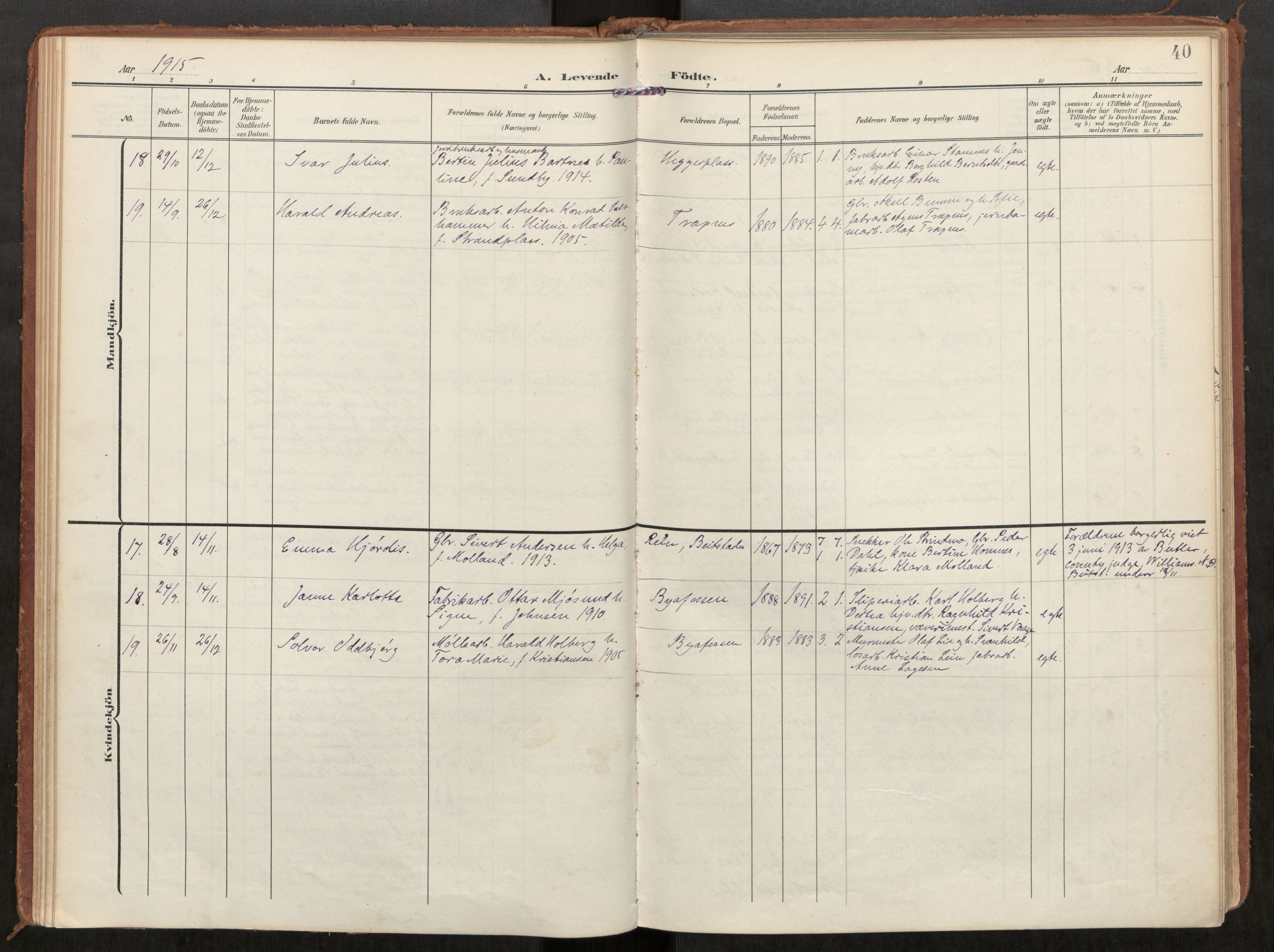 Steinkjer sokneprestkontor, AV/SAT-A-1541/01/H/Ha/Haa/L0002: Ministerialbok nr. 2, 1907-1917, s. 40