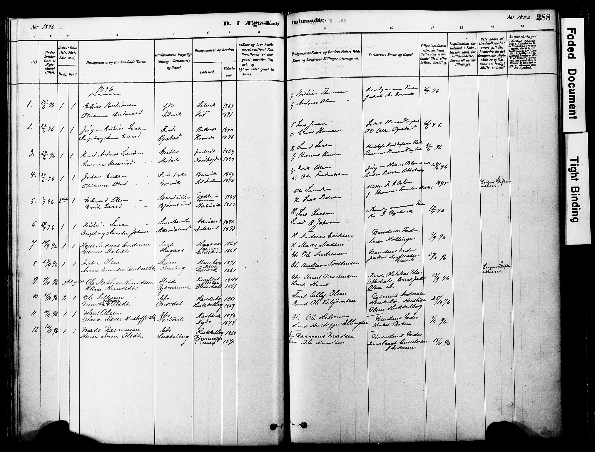 Ministerialprotokoller, klokkerbøker og fødselsregistre - Møre og Romsdal, AV/SAT-A-1454/560/L0721: Ministerialbok nr. 560A05, 1878-1917, s. 288