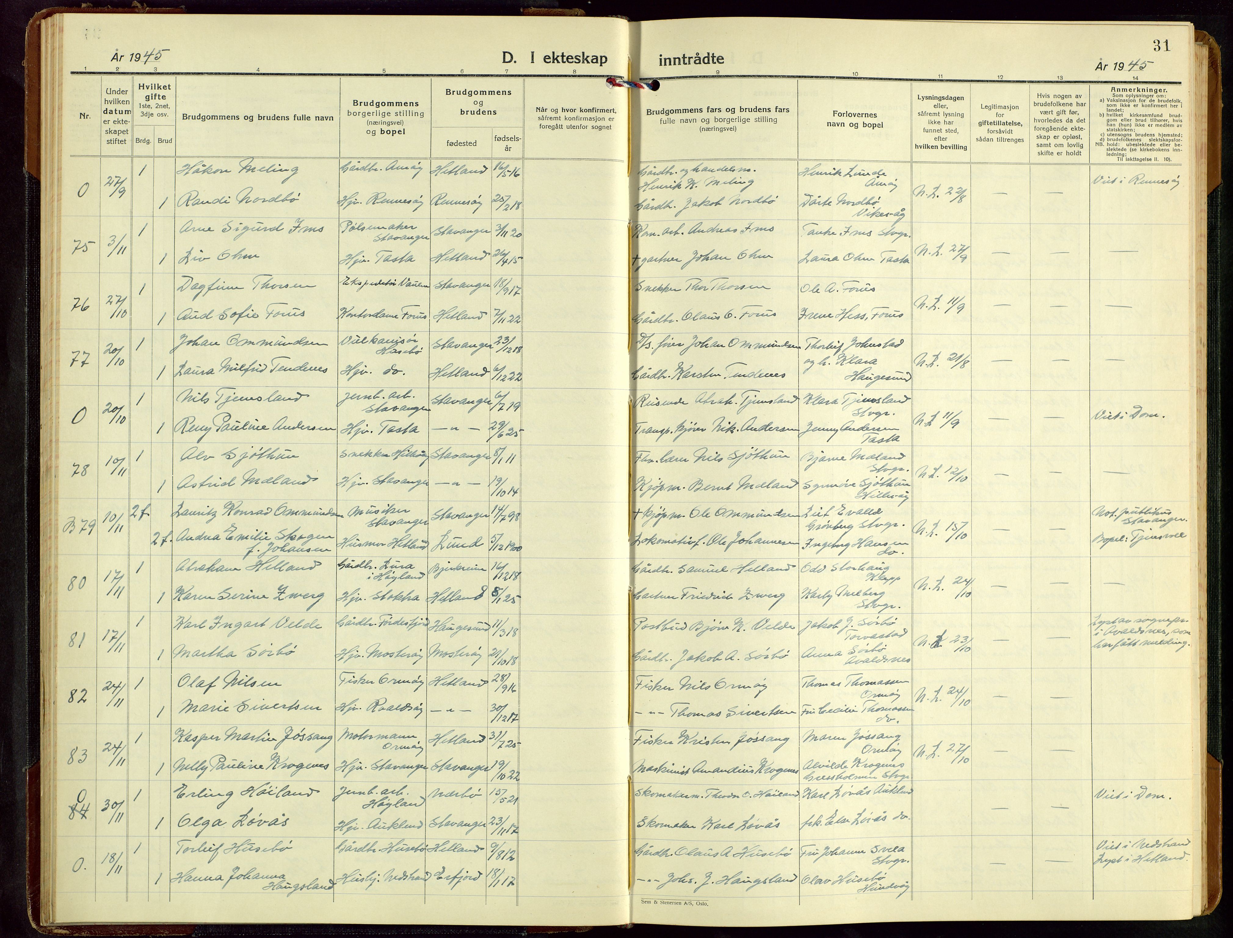 Hetland sokneprestkontor, AV/SAST-A-101826/30/30BB/L0016: Klokkerbok nr. B 16, 1942-1960, s. 31