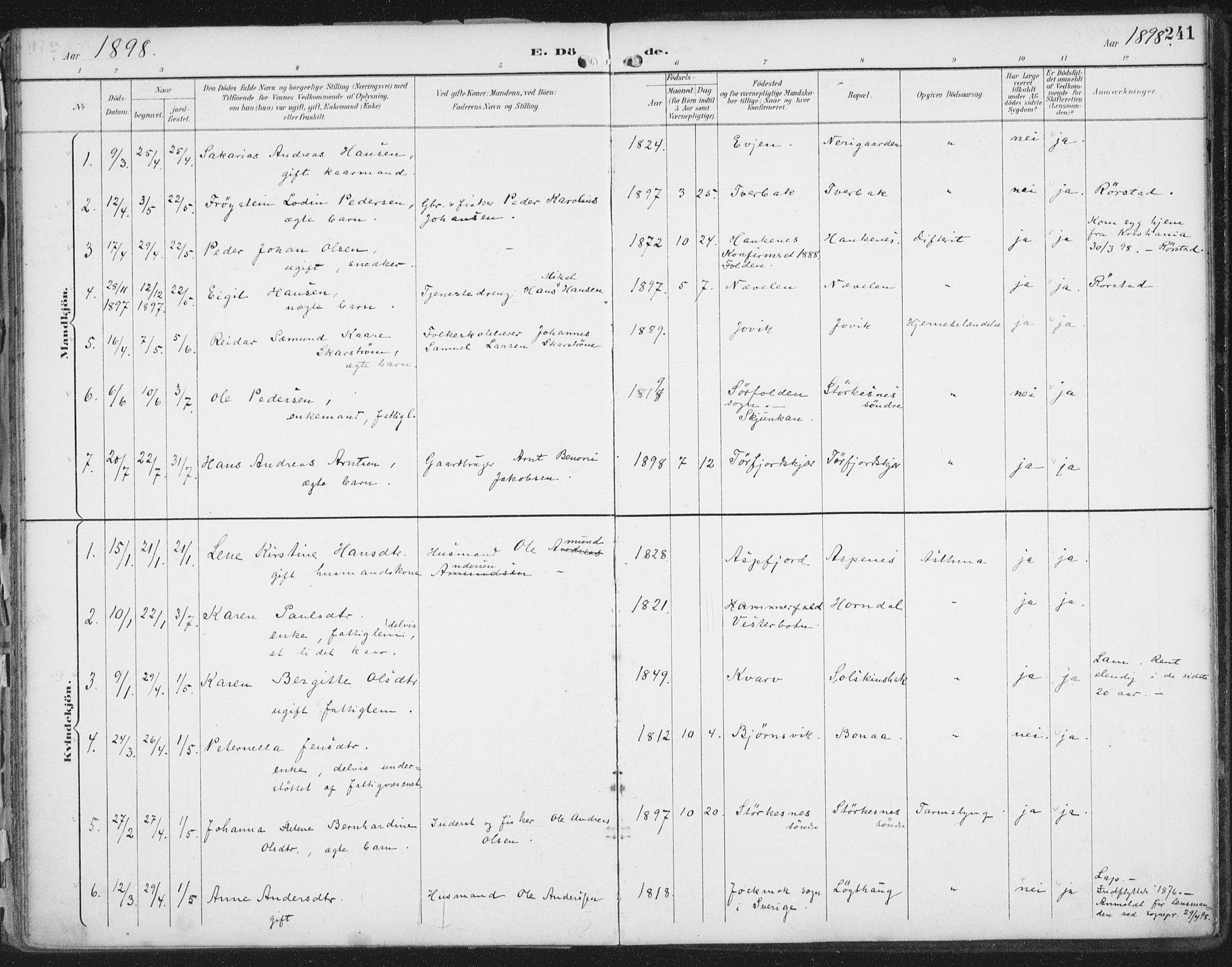 Ministerialprotokoller, klokkerbøker og fødselsregistre - Nordland, SAT/A-1459/854/L0779: Ministerialbok nr. 854A02, 1892-1909, s. 241