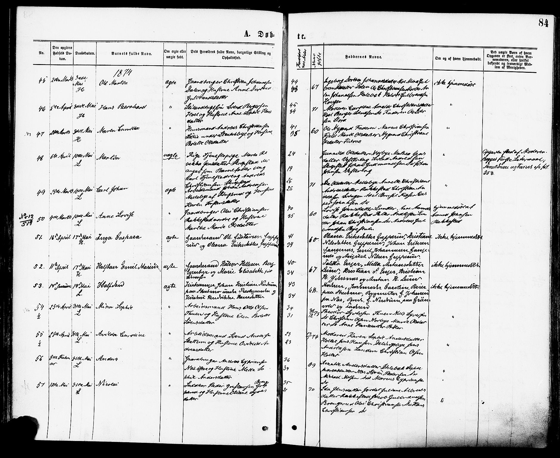 Høland prestekontor Kirkebøker, AV/SAO-A-10346a/F/Fa/L0012.a: Ministerialbok nr. I 12A, 1869-1879, s. 84