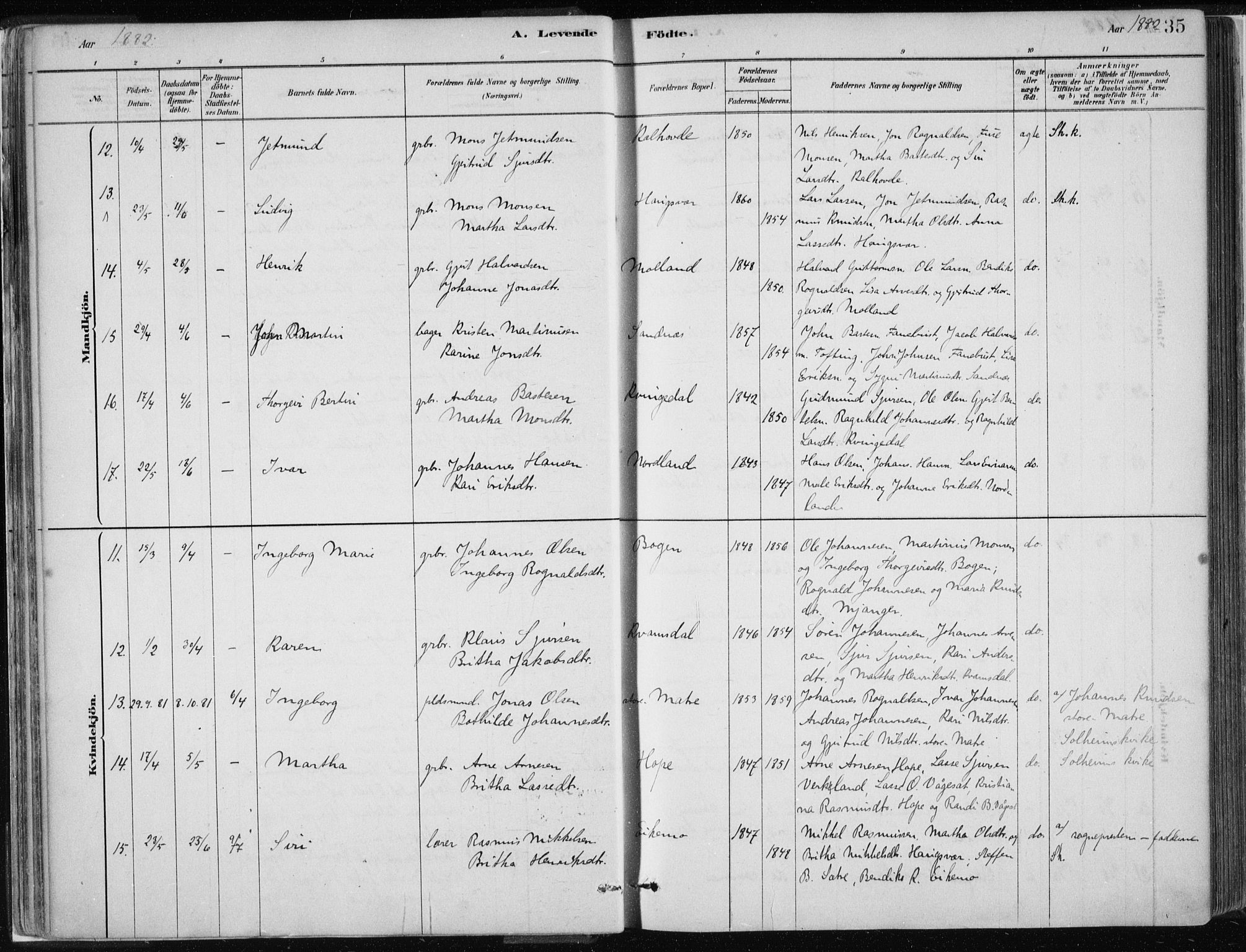 Masfjorden Sokneprestembete, AV/SAB-A-77001: Ministerialbok nr. B  1, 1876-1899, s. 35