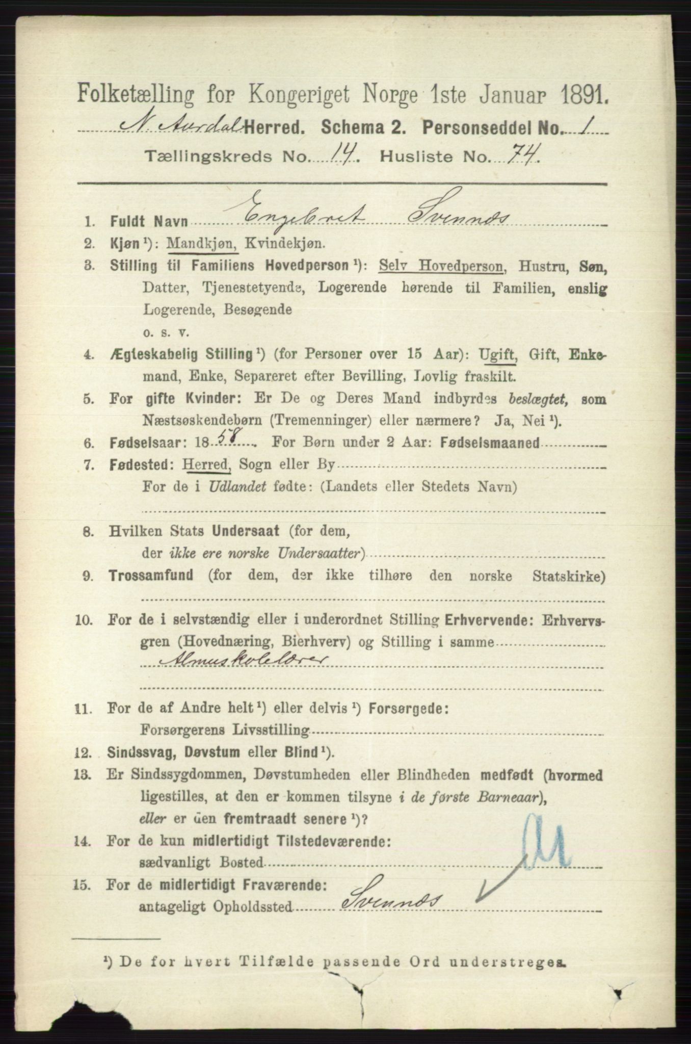 RA, Folketelling 1891 for 0542 Nord-Aurdal herred, 1891, s. 5667