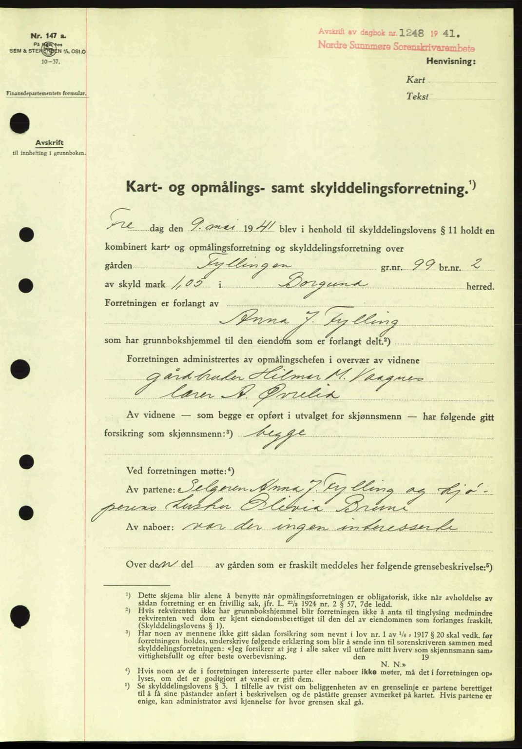 Nordre Sunnmøre sorenskriveri, SAT/A-0006/1/2/2C/2Ca: Pantebok nr. A11, 1941-1941, Dagboknr: 1248/1941