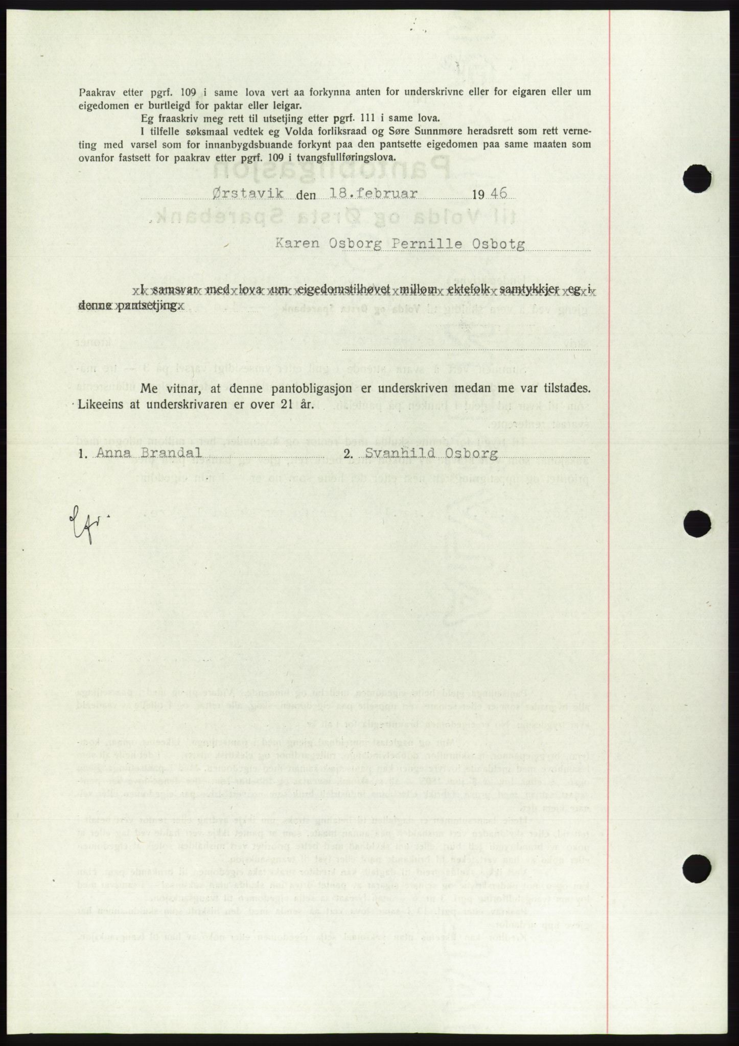 Søre Sunnmøre sorenskriveri, AV/SAT-A-4122/1/2/2C/L0114: Pantebok nr. 1-2B, 1943-1947, Dagboknr: 129/1946