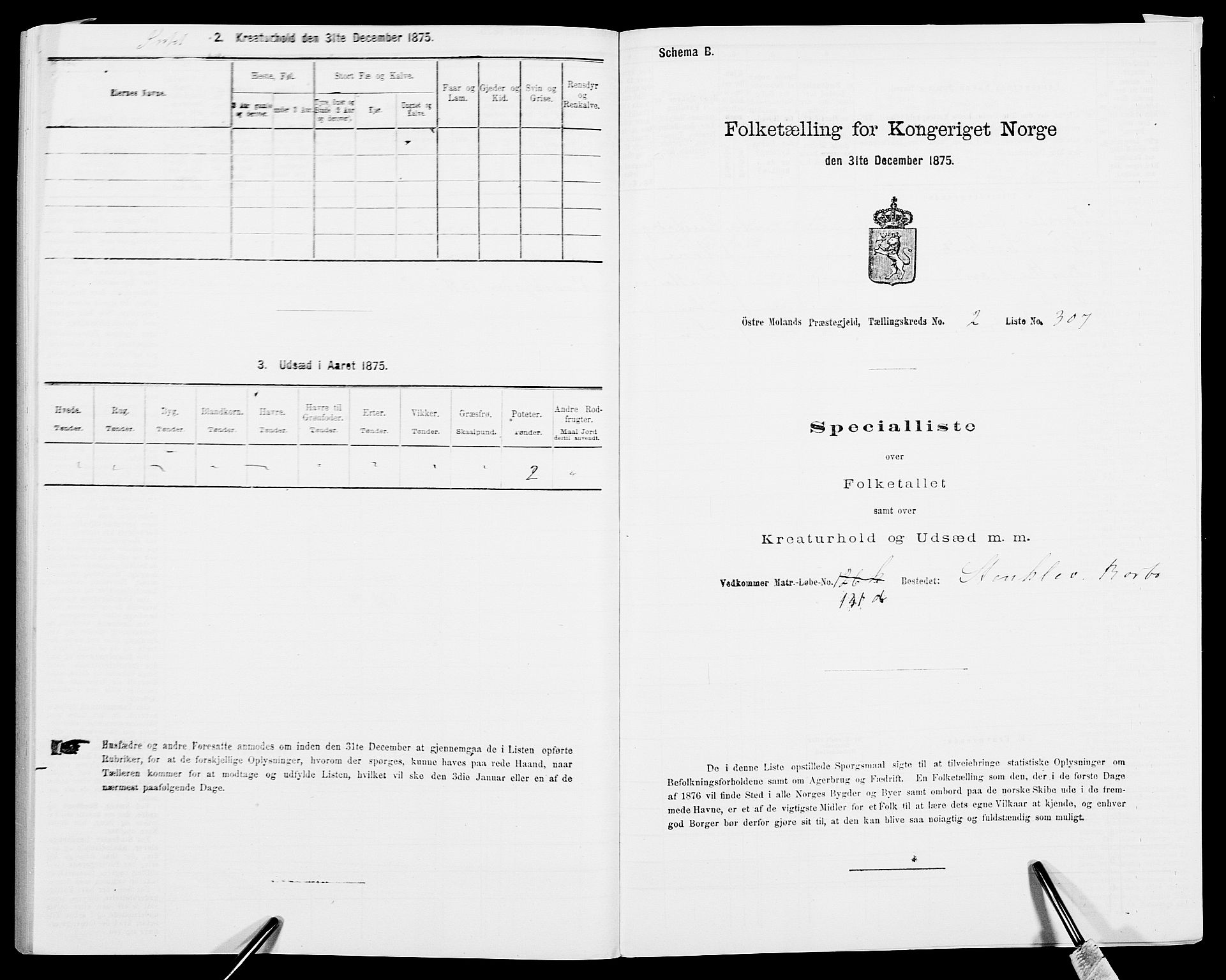 SAK, Folketelling 1875 for 0918P Austre Moland prestegjeld, 1875, s. 1090