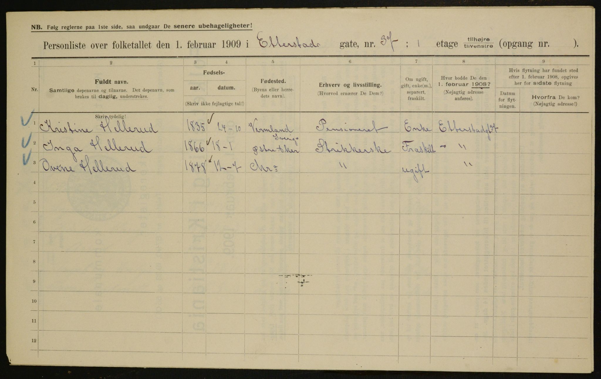 OBA, Kommunal folketelling 1.2.1909 for Kristiania kjøpstad, 1909, s. 20407