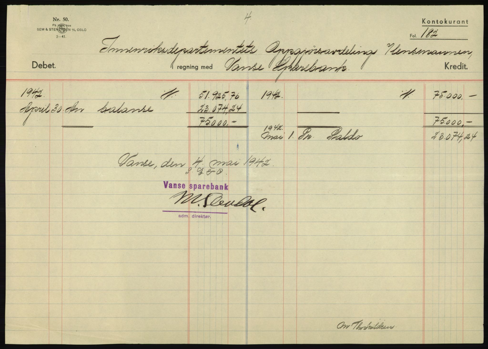 Forsvarsdepartementet, 10. kontor / Oppgjørskontoret, AV/RA-RAFA-1225/D/Db/L0180: Lista oppgjørskontor, 1942-1952, s. 1047
