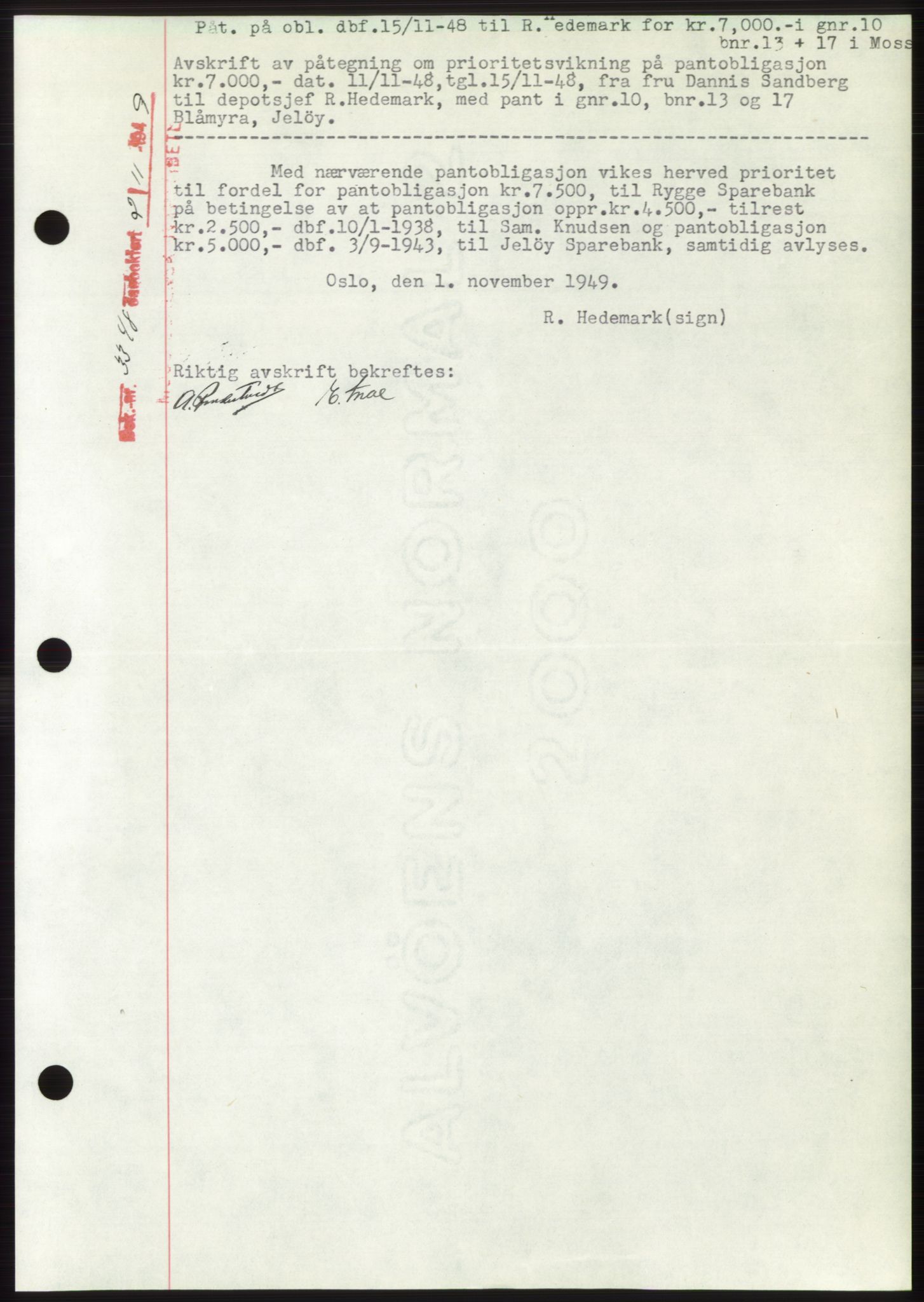 Moss sorenskriveri, AV/SAO-A-10168: Pantebok nr. B23, 1949-1950, Dagboknr: 3345/1949