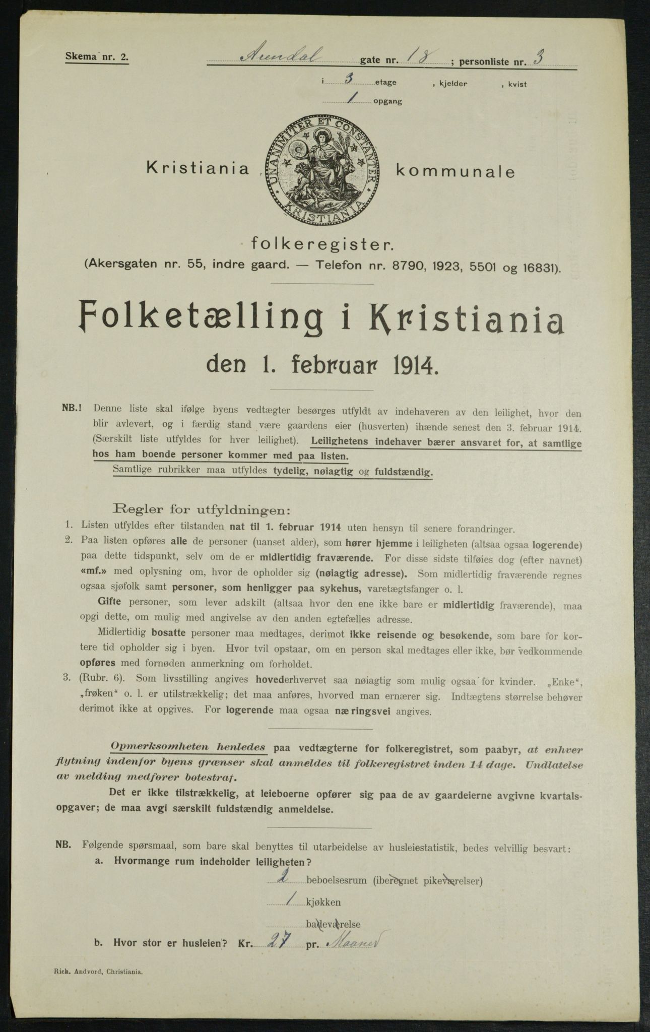 OBA, Kommunal folketelling 1.2.1914 for Kristiania, 1914, s. 2160