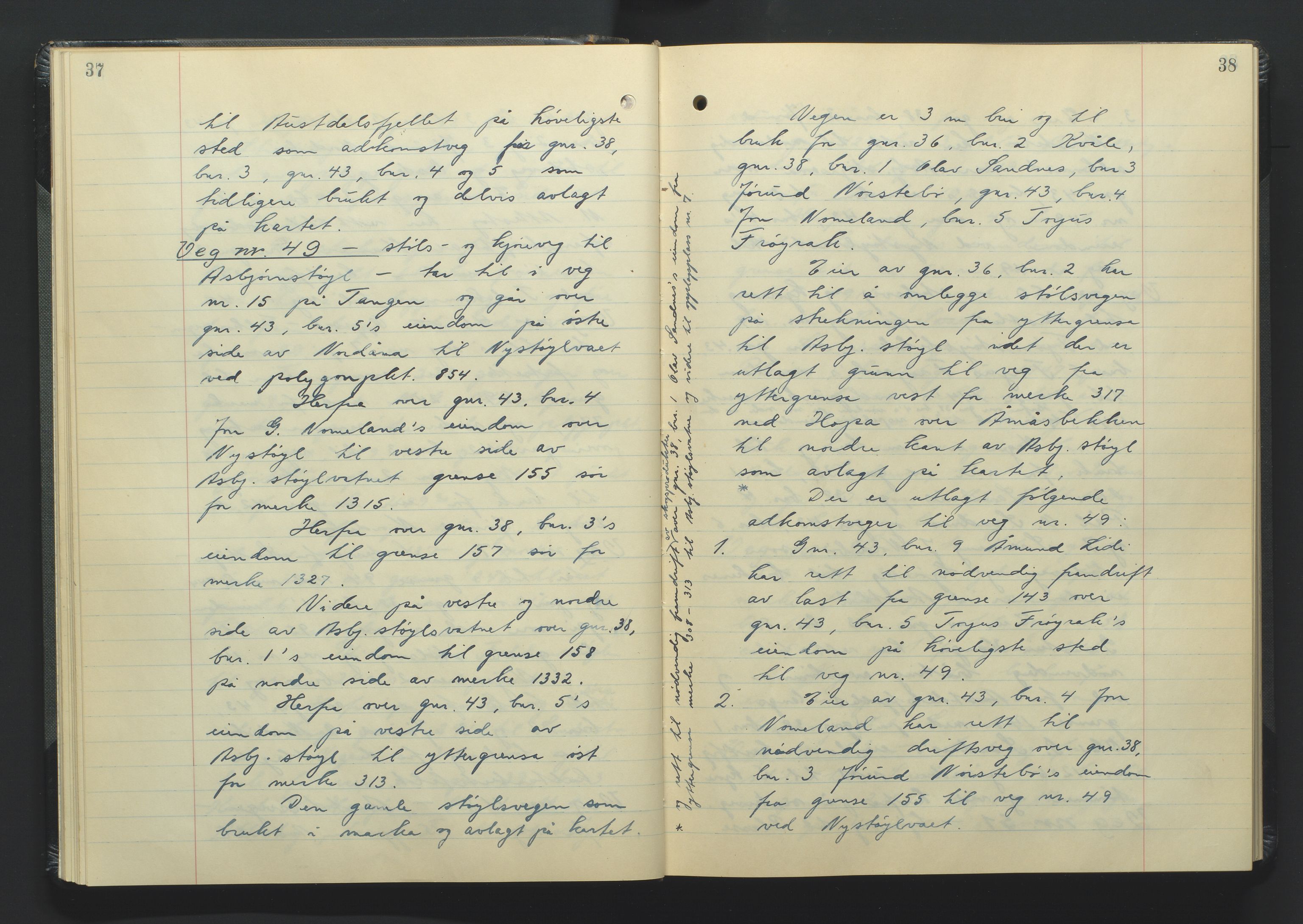 Setesdal jordskifterett, AV/SAK-1541-0008/F/Fa/Faa/L0002: Jordskifteprotokoll med gårdsregister, Setesdal domssokn nr 17, 1954