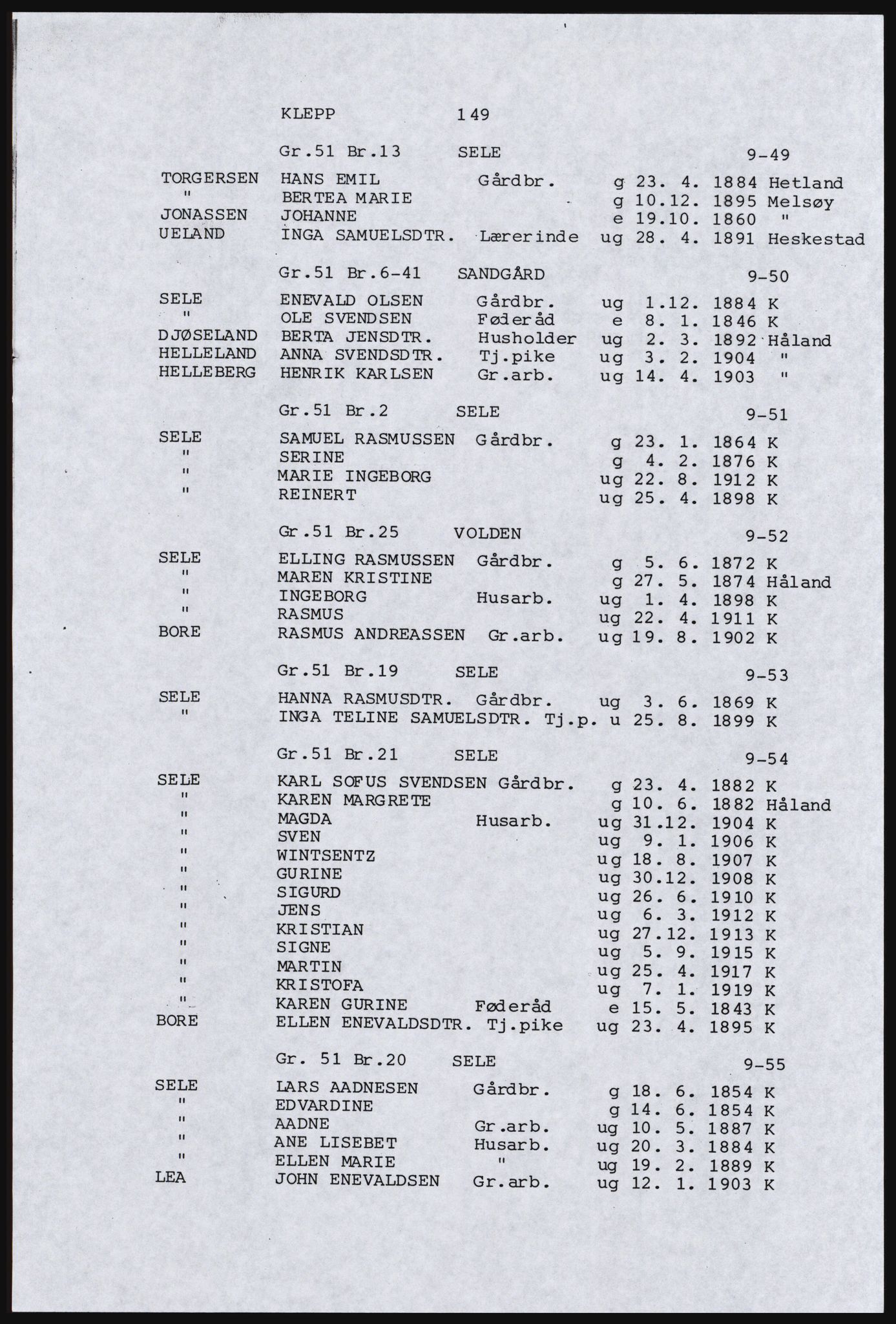 SAST, Avskrift av folketellingen 1920 for en del av Jæren, 1920, s. 157