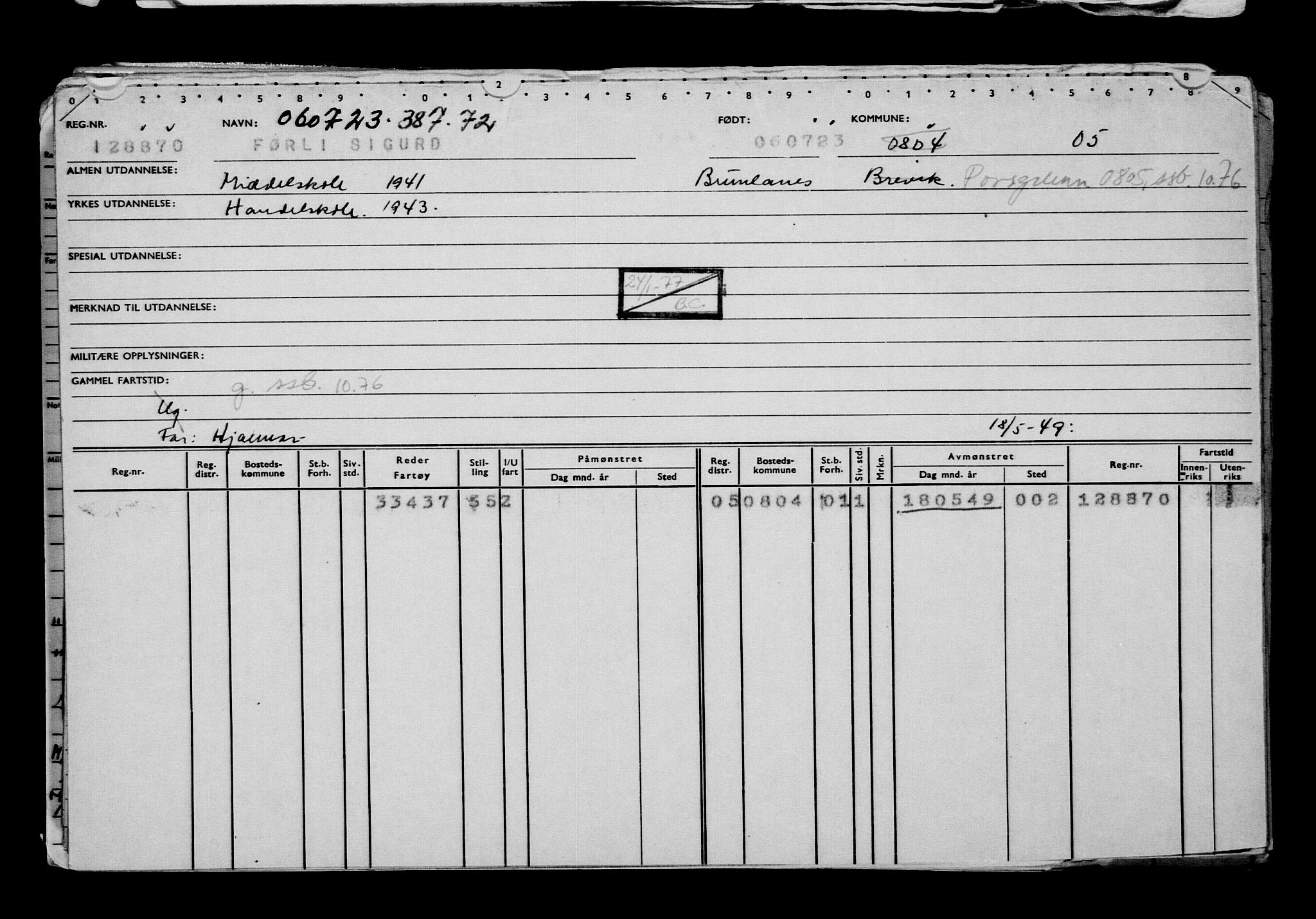 Direktoratet for sjømenn, AV/RA-S-3545/G/Gb/L0220: Hovedkort, 1923, s. 666