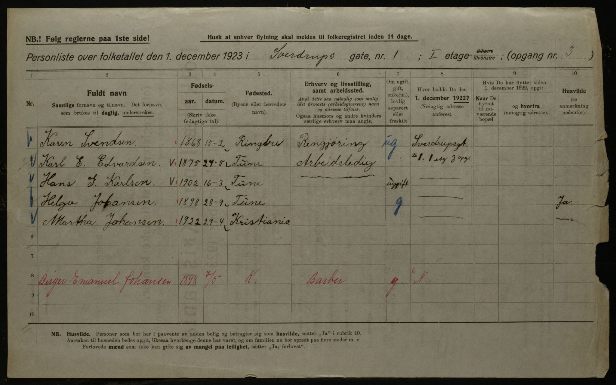 OBA, Kommunal folketelling 1.12.1923 for Kristiania, 1923, s. 116232