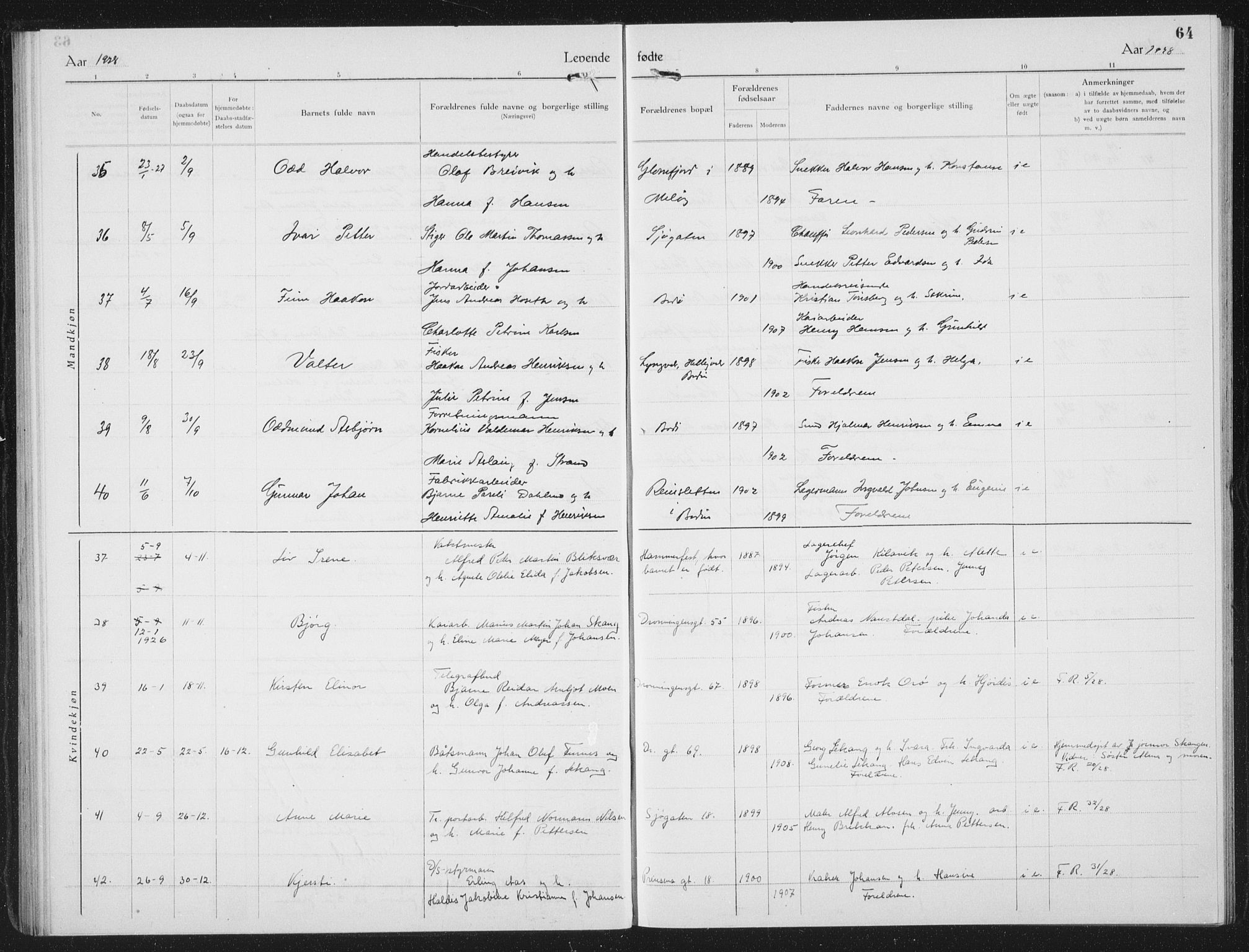 Ministerialprotokoller, klokkerbøker og fødselsregistre - Nordland, AV/SAT-A-1459/801/L0037: Klokkerbok nr. 801C12, 1921-1937, s. 64