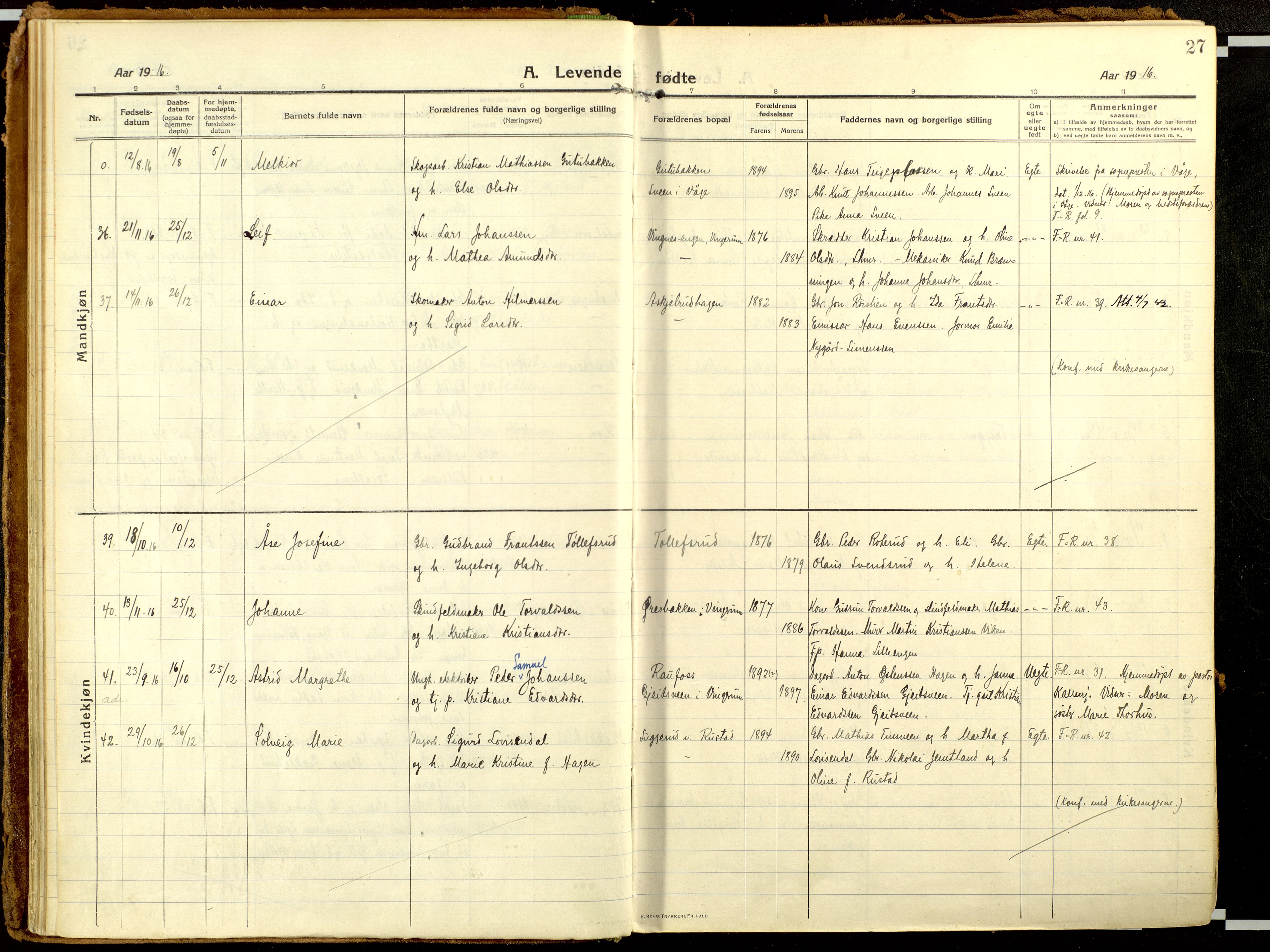 Fåberg prestekontor, AV/SAH-PREST-086/H/Ha/Haa/L0013: Ministerialbok nr. 13, 1913-1928, s. 27