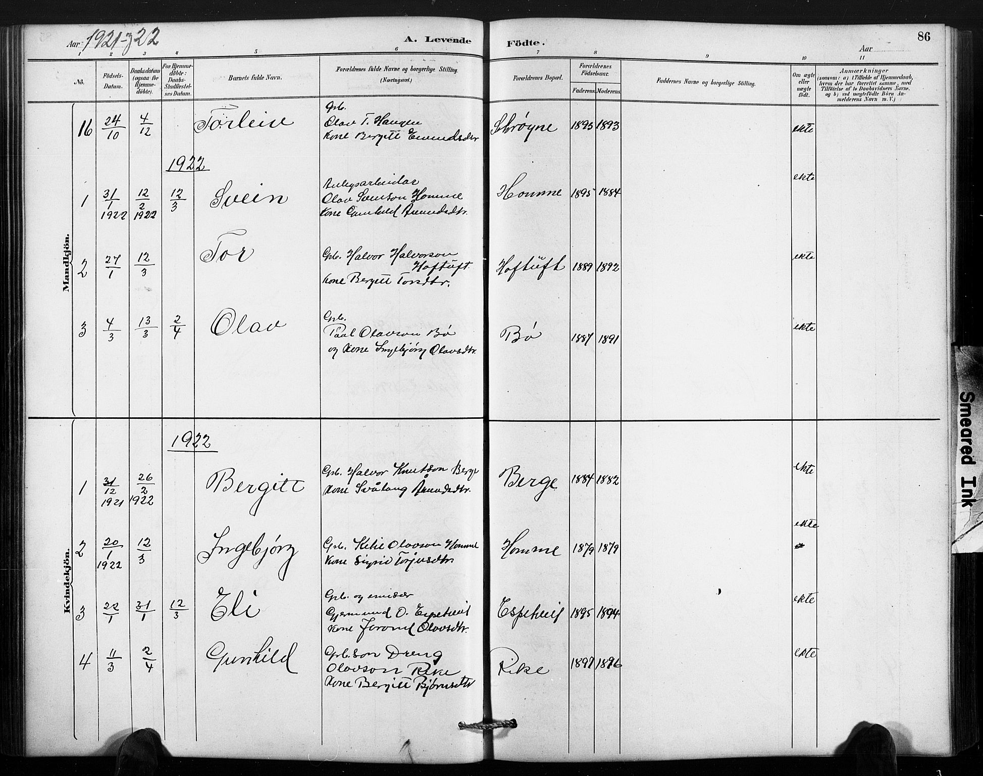Valle sokneprestkontor, AV/SAK-1111-0044/F/Fb/Fbc/L0004: Klokkerbok nr. B 4, 1890-1928, s. 86