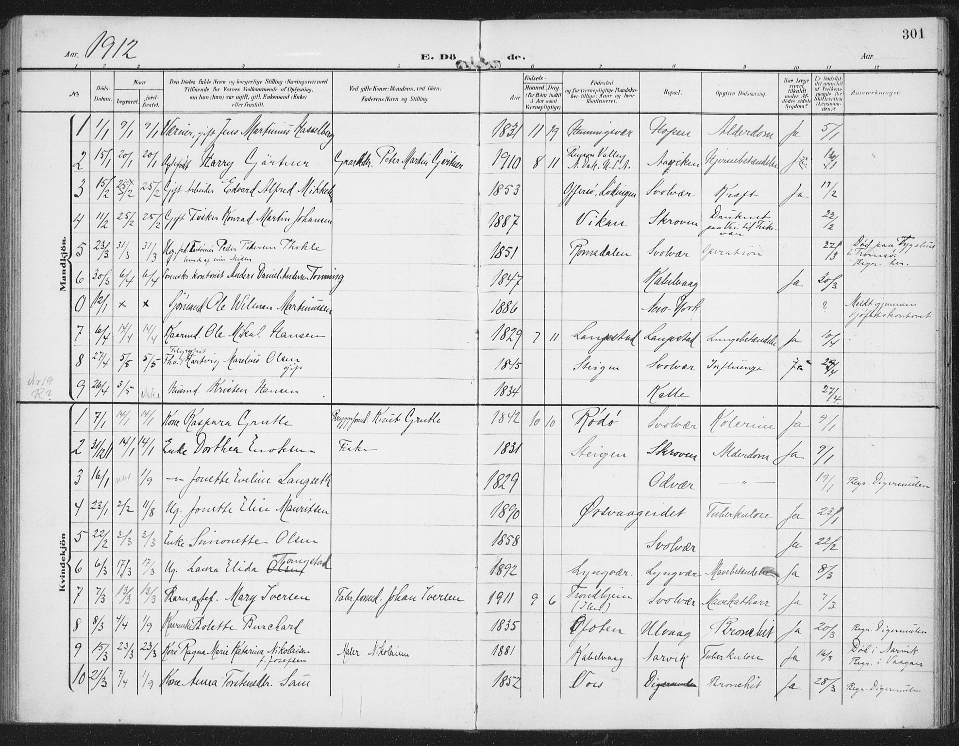 Ministerialprotokoller, klokkerbøker og fødselsregistre - Nordland, AV/SAT-A-1459/874/L1063: Ministerialbok nr. 874A07, 1907-1915, s. 301
