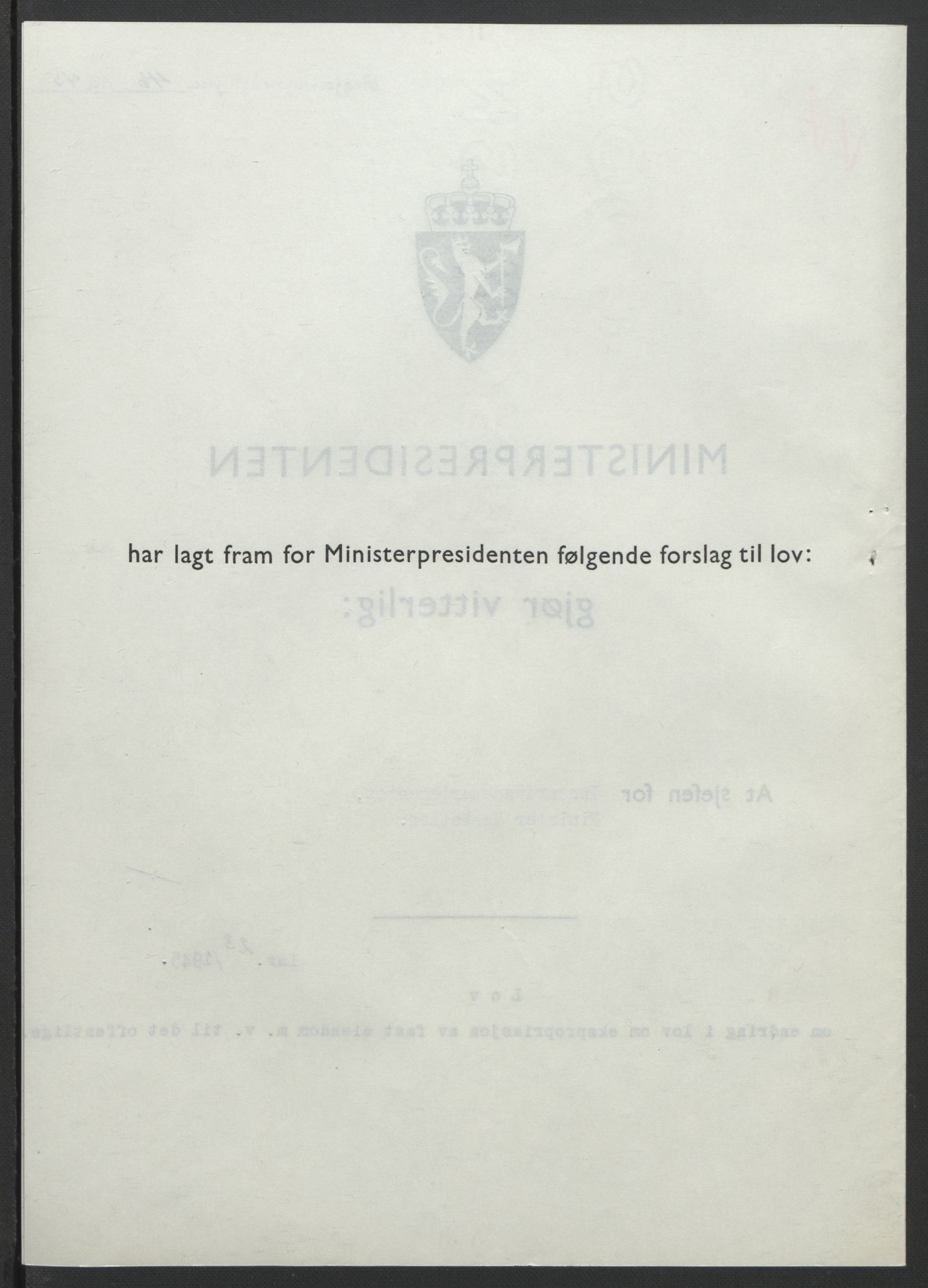 NS-administrasjonen 1940-1945 (Statsrådsekretariatet, de kommisariske statsråder mm), AV/RA-S-4279/D/Db/L0101/0001: -- / Lover og vedtak, 1945, s. 95