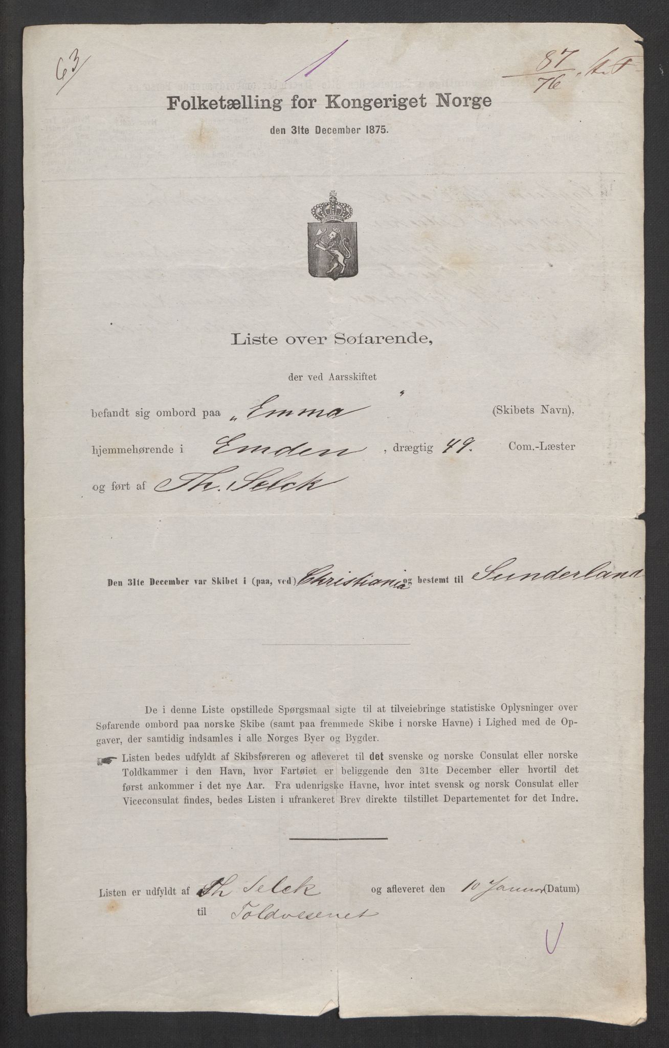 RA, Folketelling 1875, skipslister: Skip i innenrikske havner, hjemmehørende i 1) landdistrikter, 2) forskjellige steder, 3) utlandet, 1875, s. 589