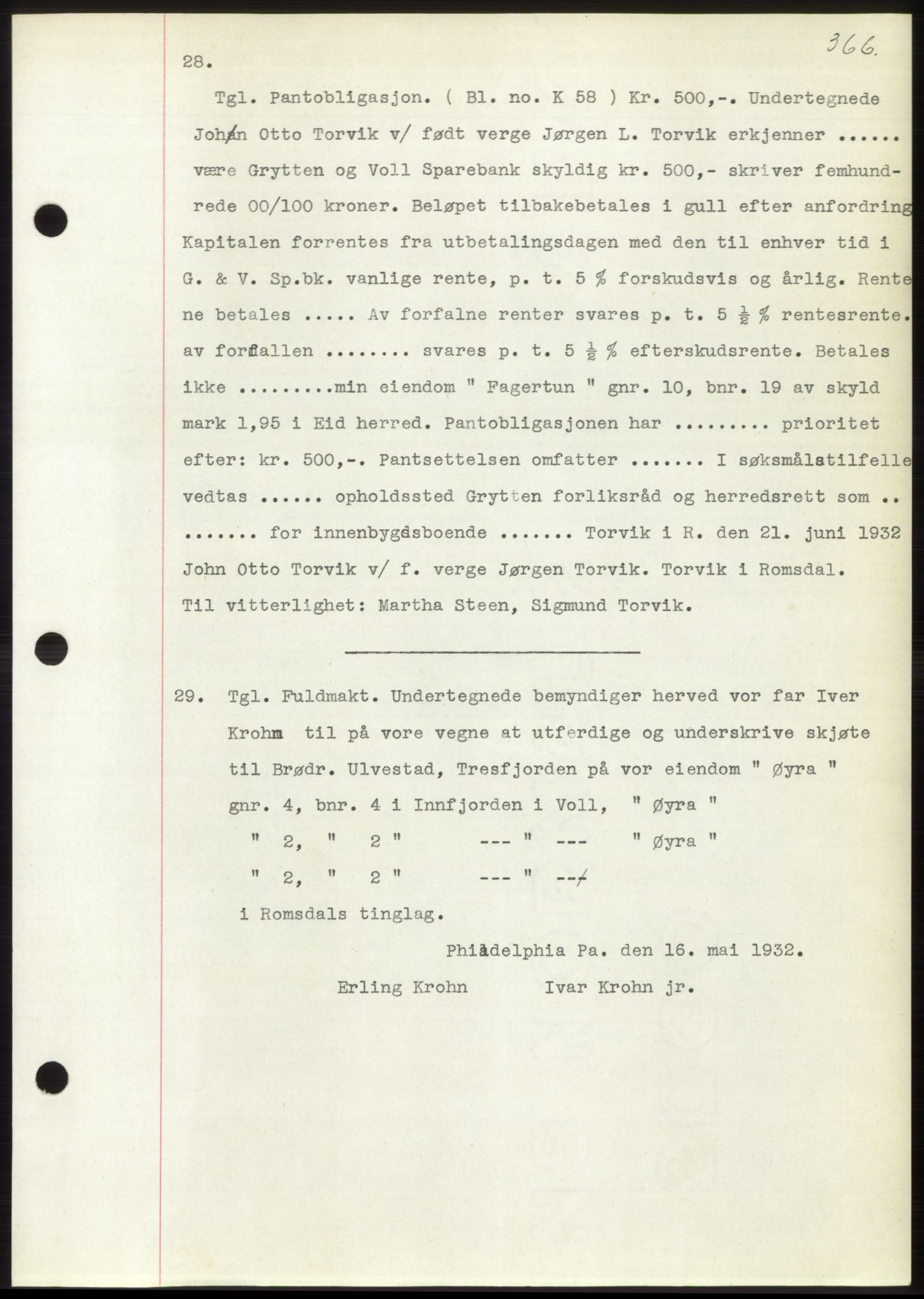 Romsdal sorenskriveri, AV/SAT-A-4149/1/2/2C/L0061: Pantebok nr. 55, 1932-1932, Tingl.dato: 01.07.1932