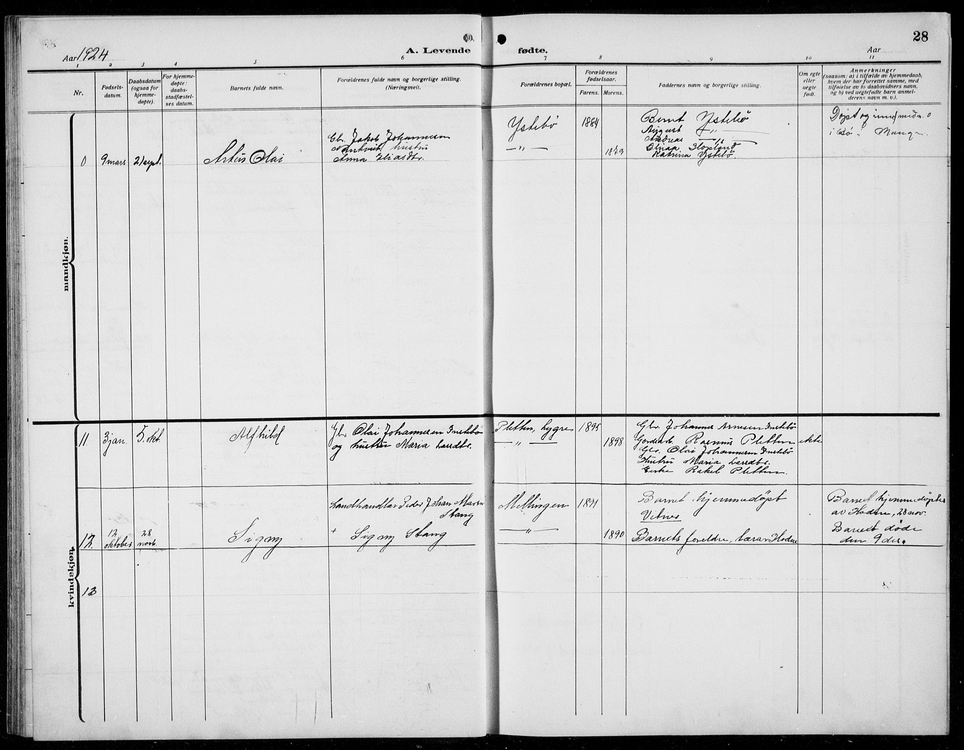Alversund Sokneprestembete, AV/SAB-A-73901/H/Ha/Hab: Klokkerbok nr. B 5, 1914-1932, s. 28