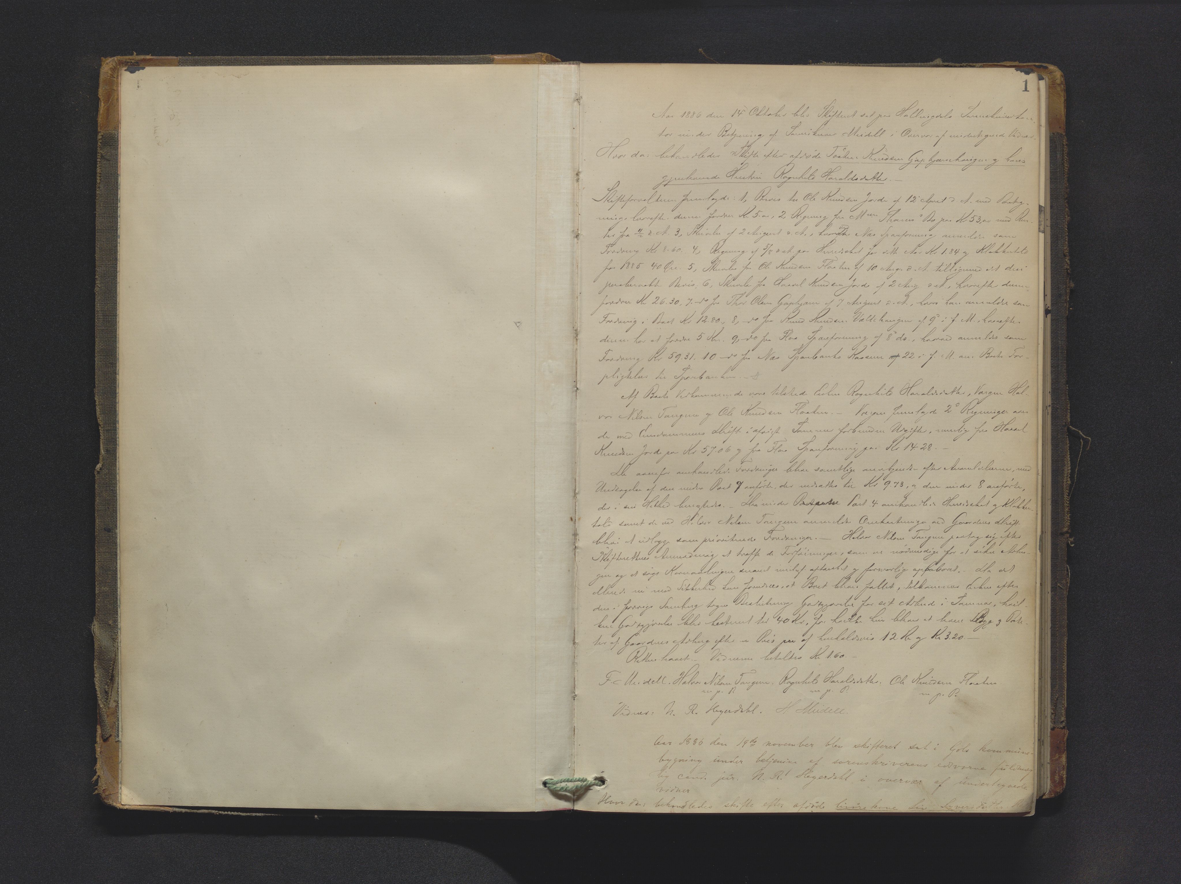 Hallingdal sorenskriveri, AV/SAKO-A-121/H/Hb/Hbc/L0006: Skifteforhandlingsprotokoll, 1886-1894, s. 1